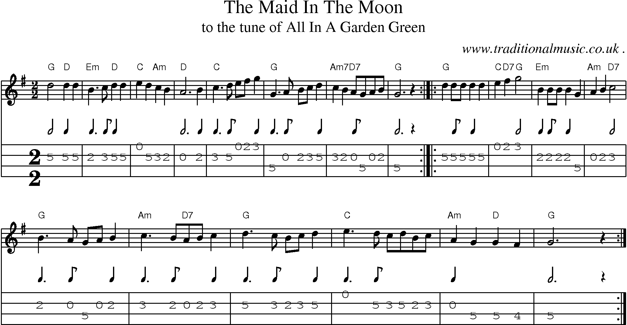 Sheet-Music and Mandolin Tabs for The Maid In The Moon