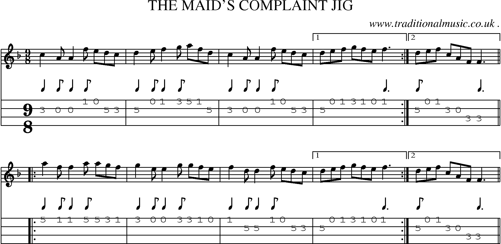 Sheet-Music and Mandolin Tabs for The Maids Complaint Jig