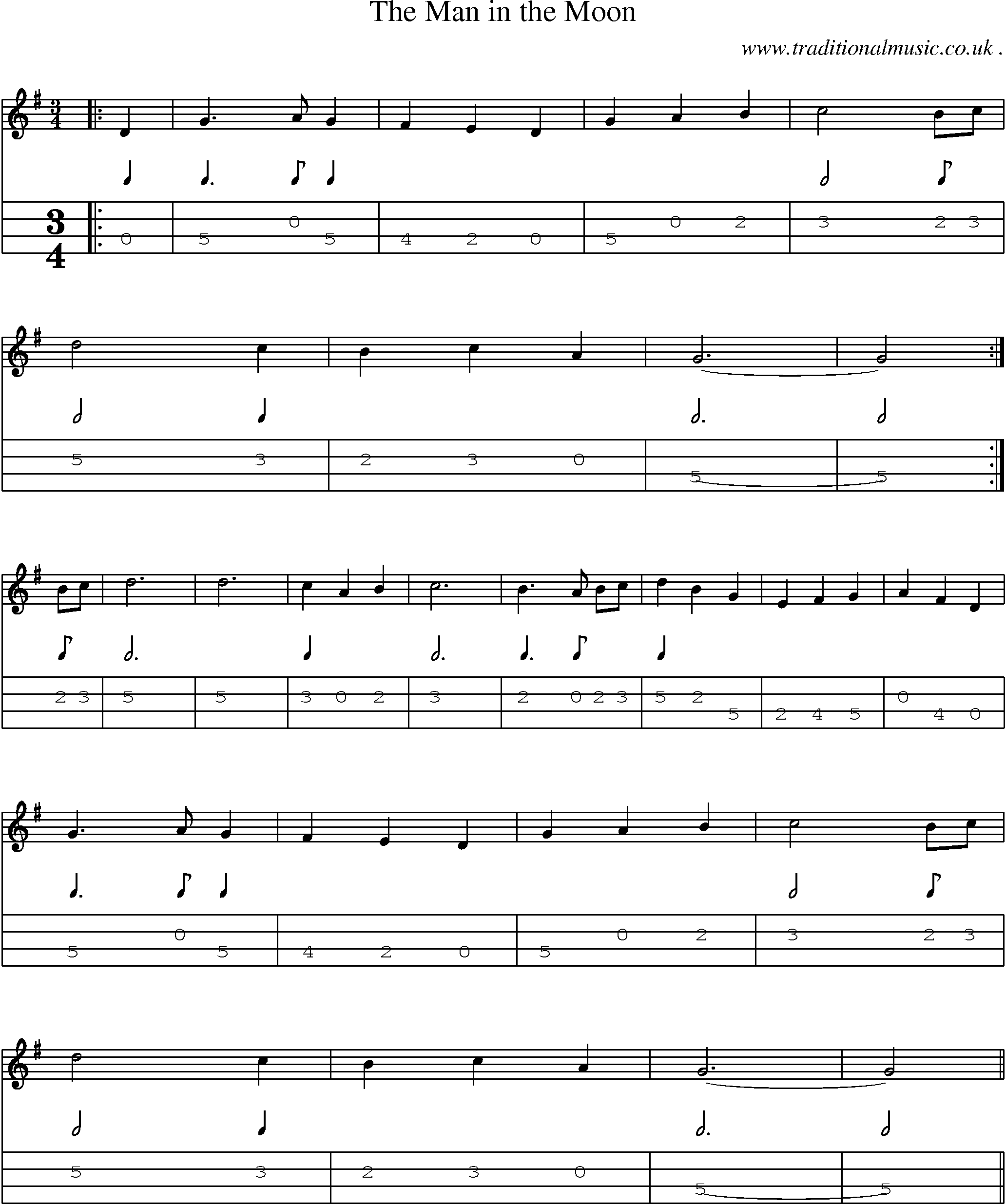 Sheet-Music and Mandolin Tabs for The Man In The Moon
