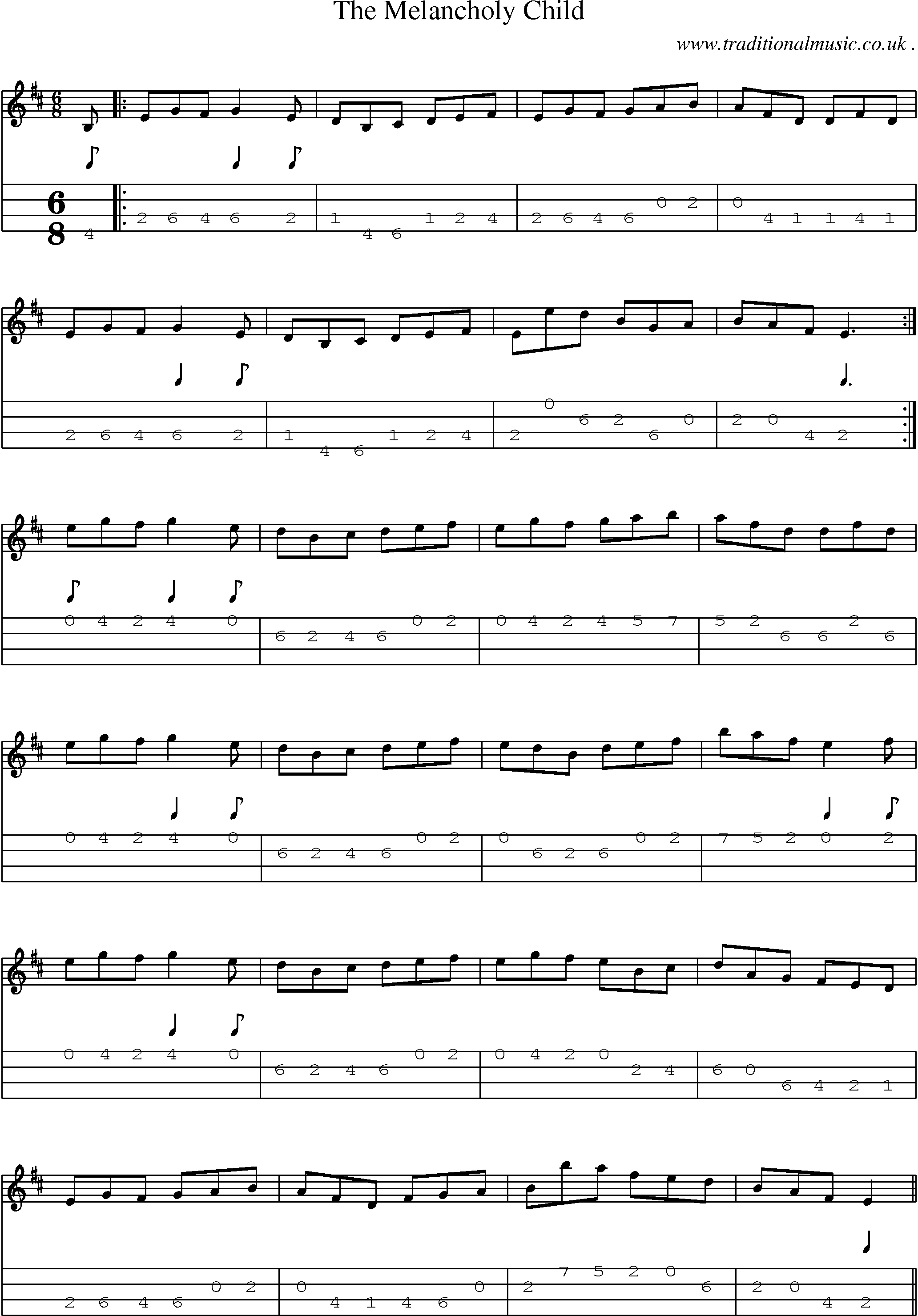 Sheet-Music and Mandolin Tabs for The Melancholy Child