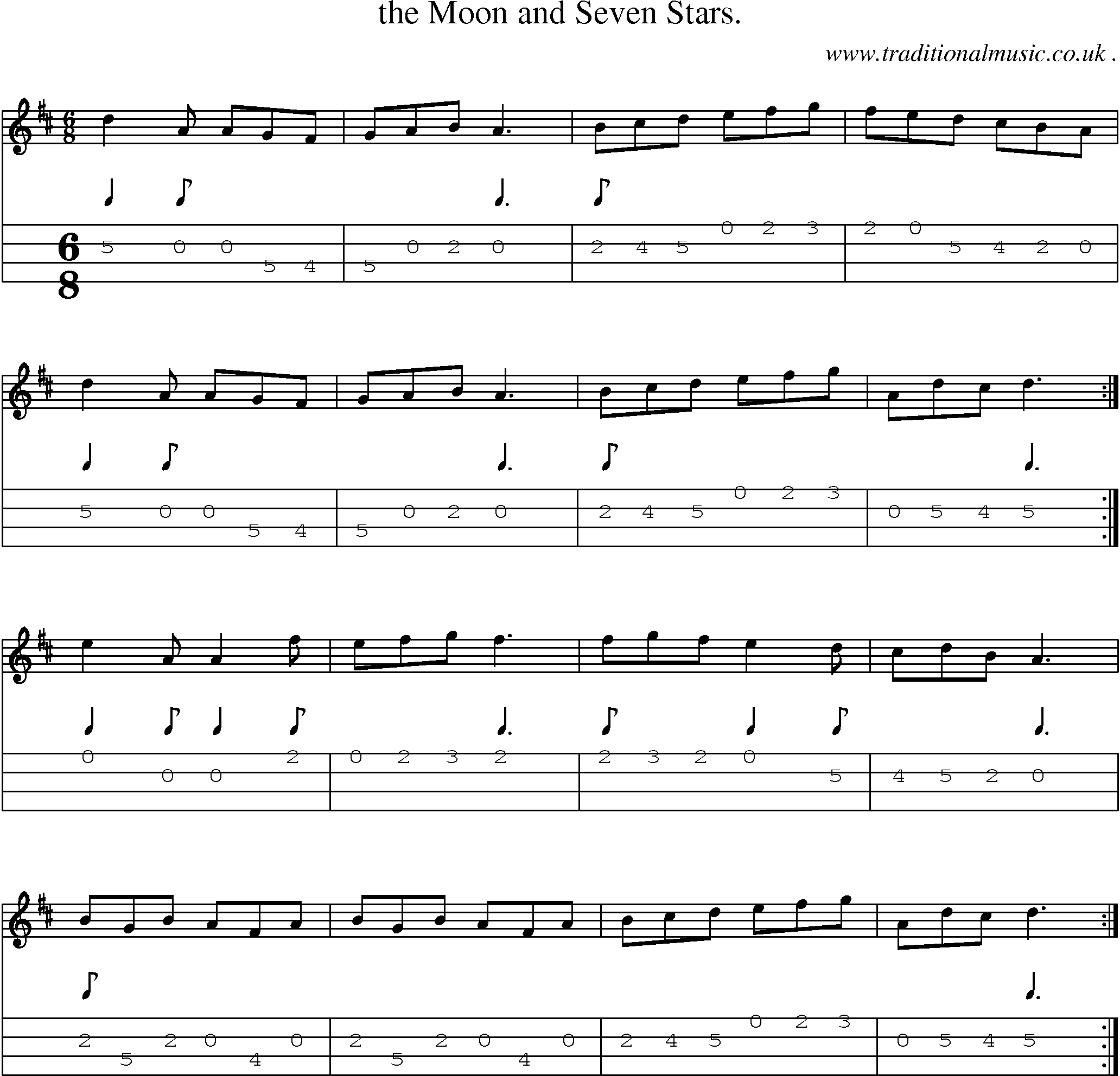 Sheet-Music and Mandolin Tabs for The Moon And Seven Stars