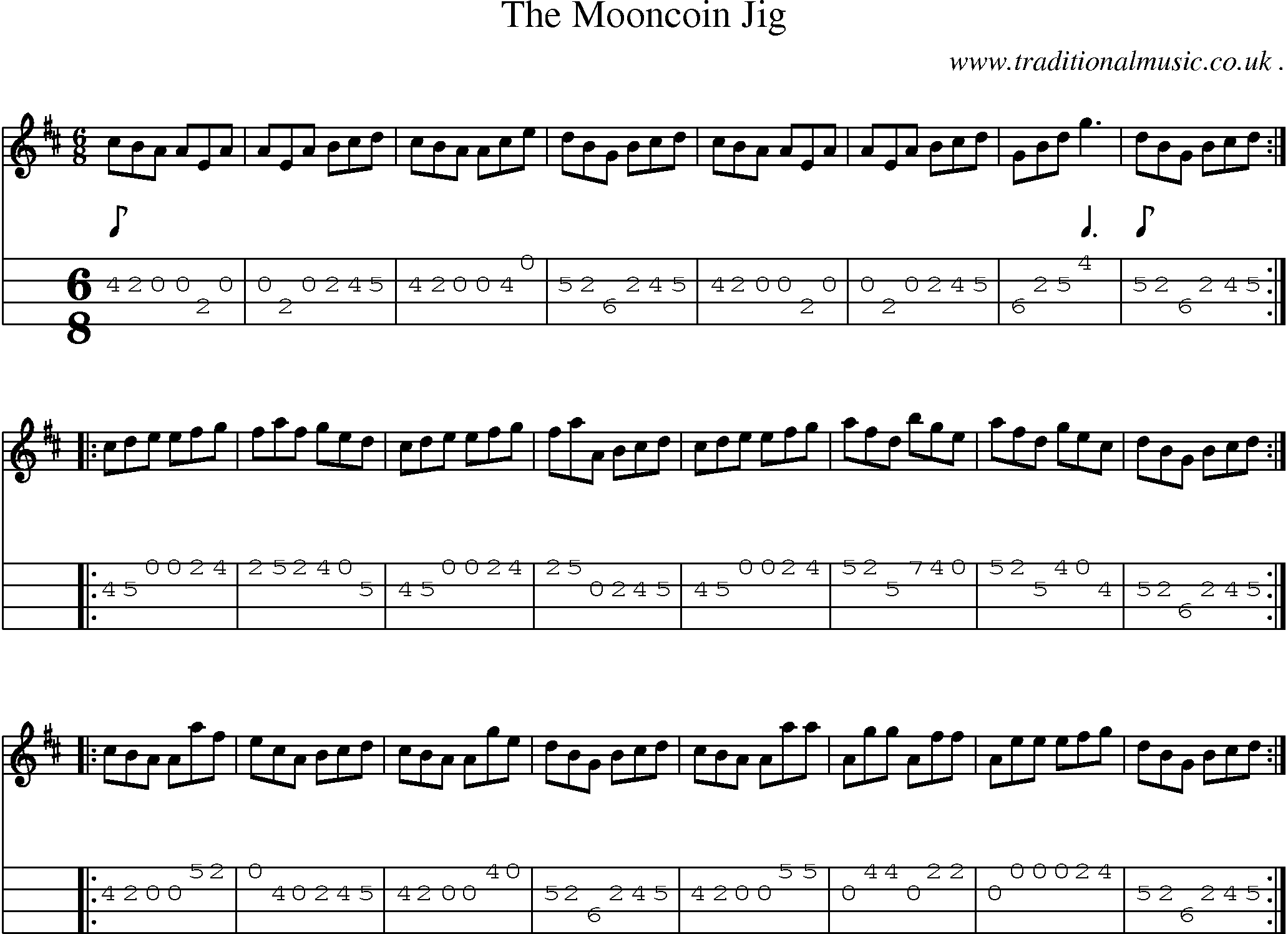Sheet-Music and Mandolin Tabs for The Mooncoin Jig