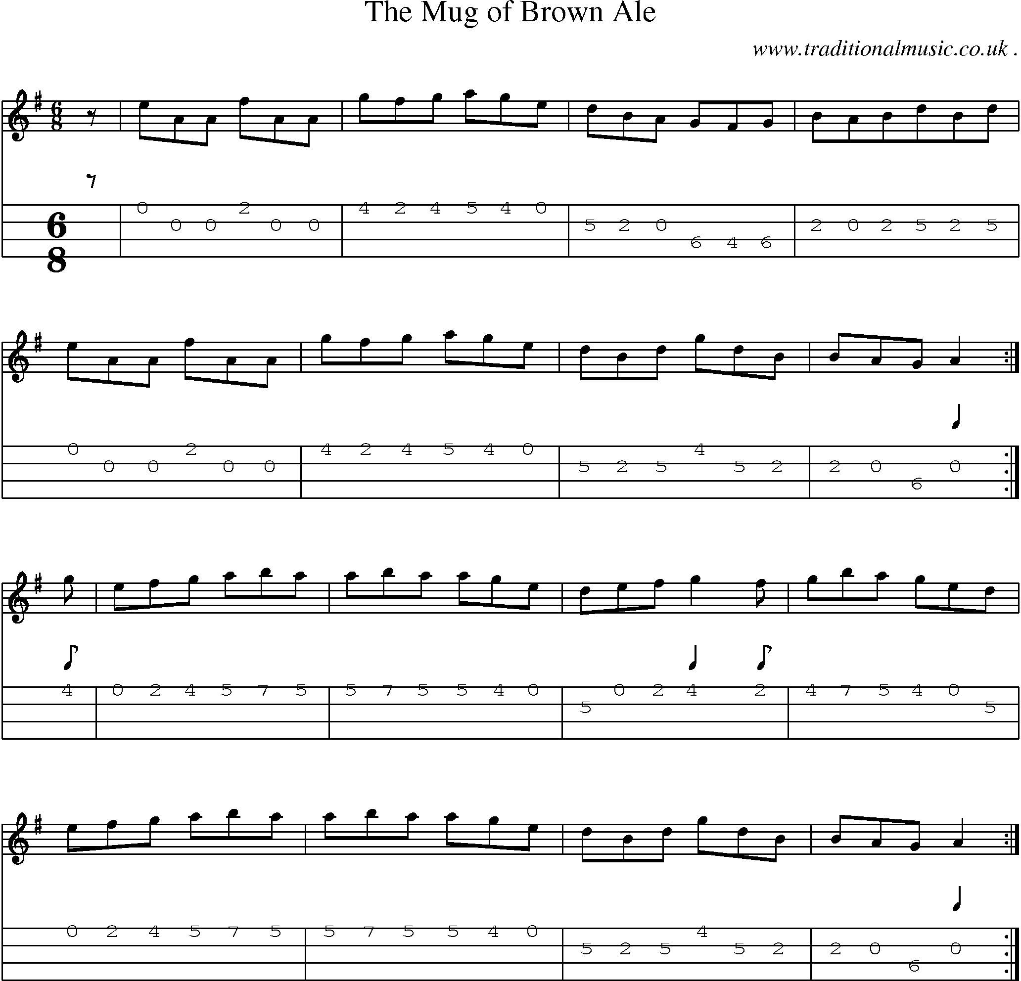 Sheet-Music and Mandolin Tabs for The Mug Of Brown Ale