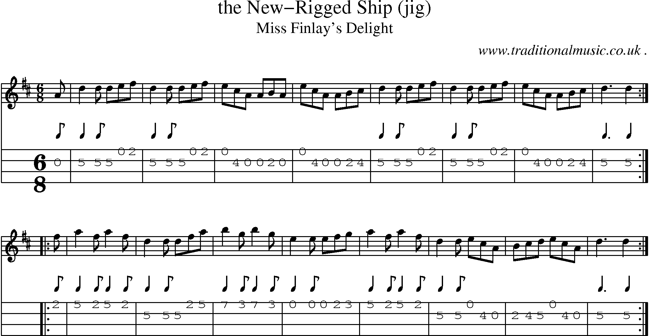 Sheet-Music and Mandolin Tabs for The New-rigged Ship (jig)