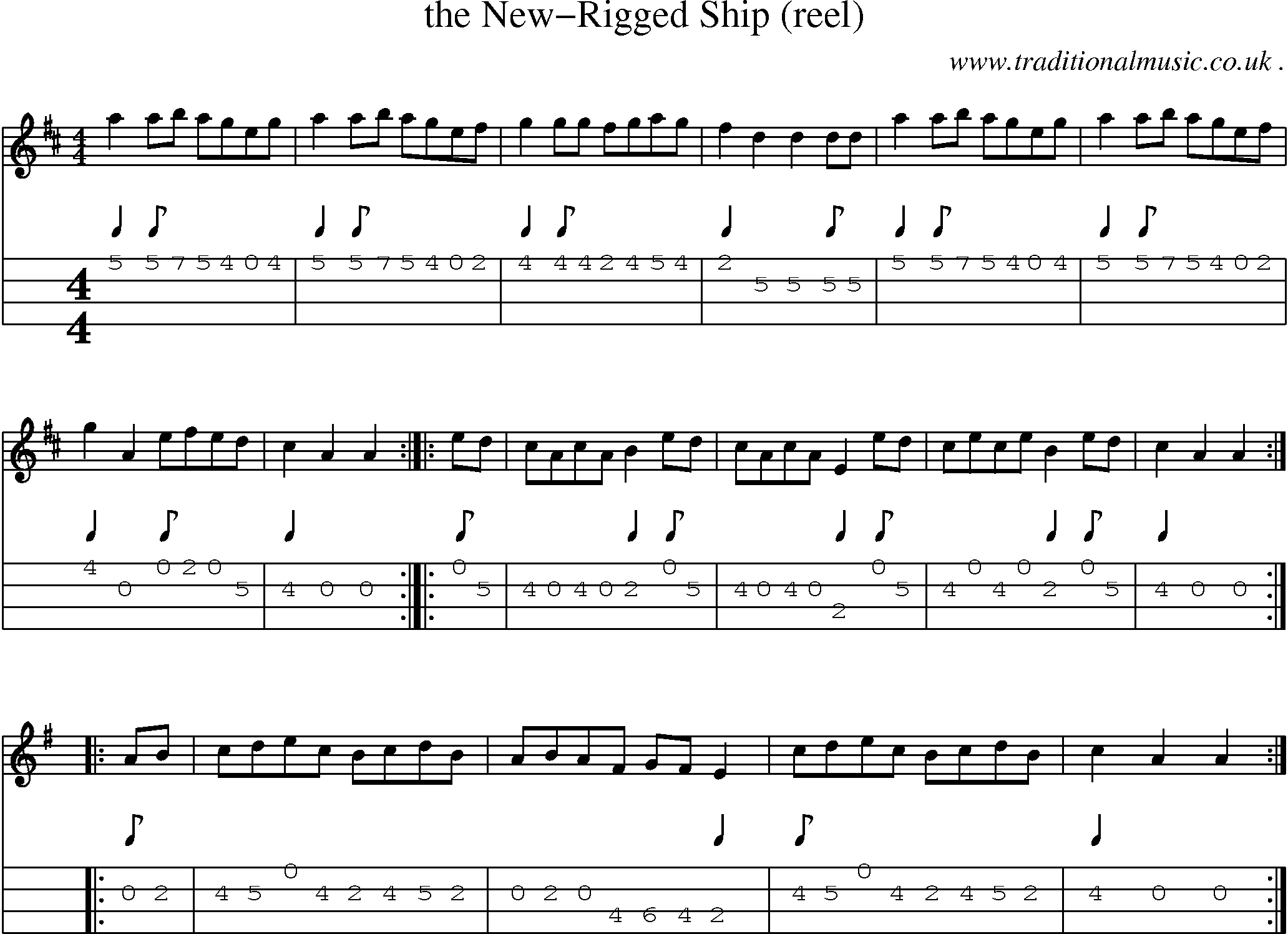Sheet-Music and Mandolin Tabs for The New-rigged Ship (reel)