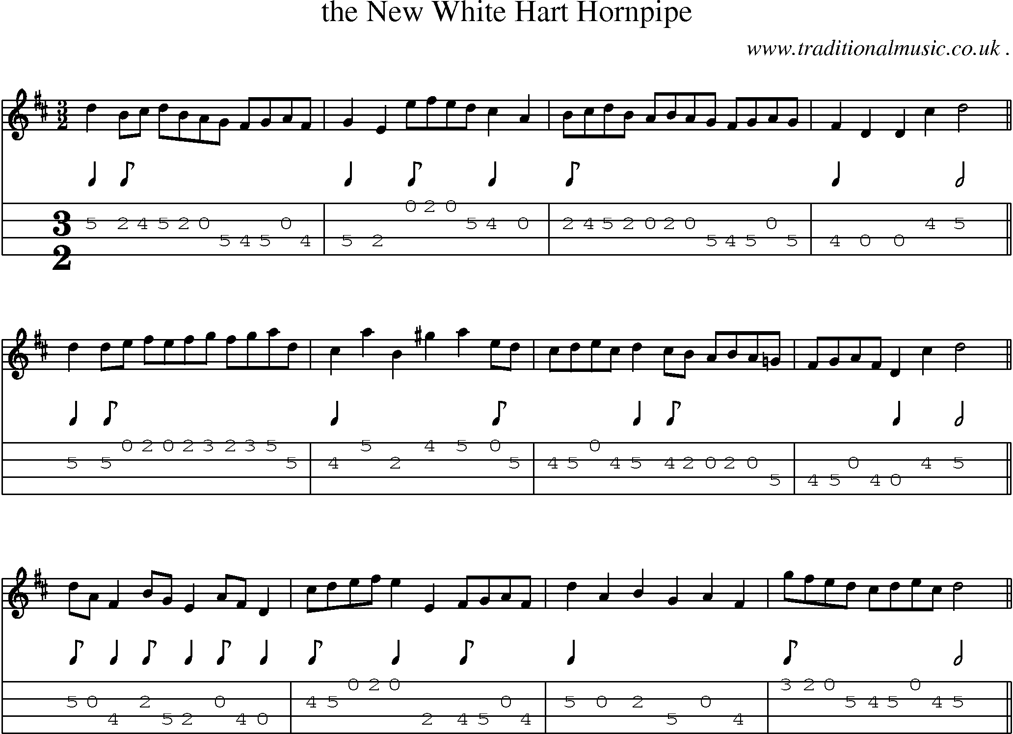 Sheet-Music and Mandolin Tabs for The New White Hart Hornpipe