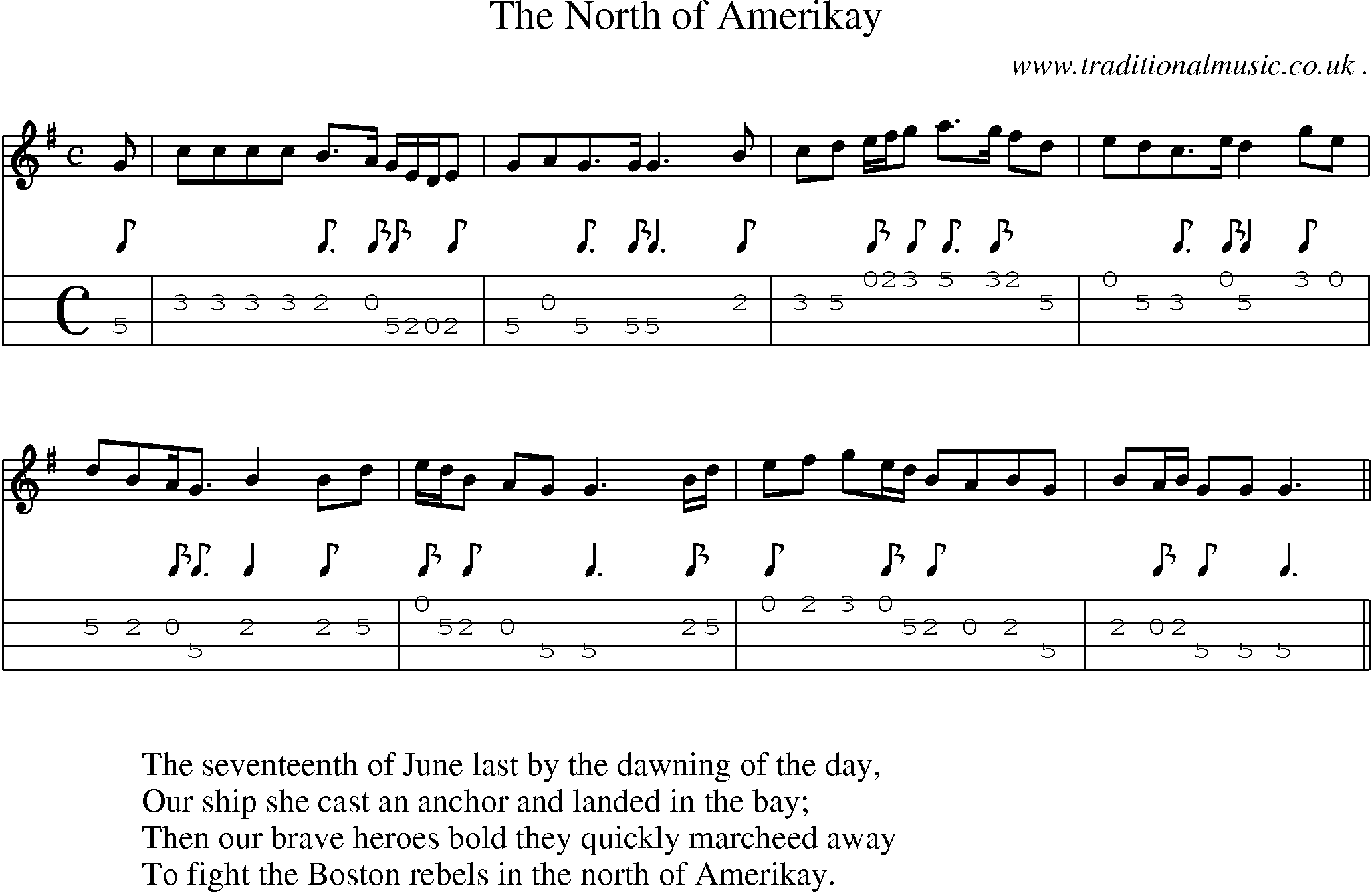 Sheet-Music and Mandolin Tabs for The North Of Amerikay