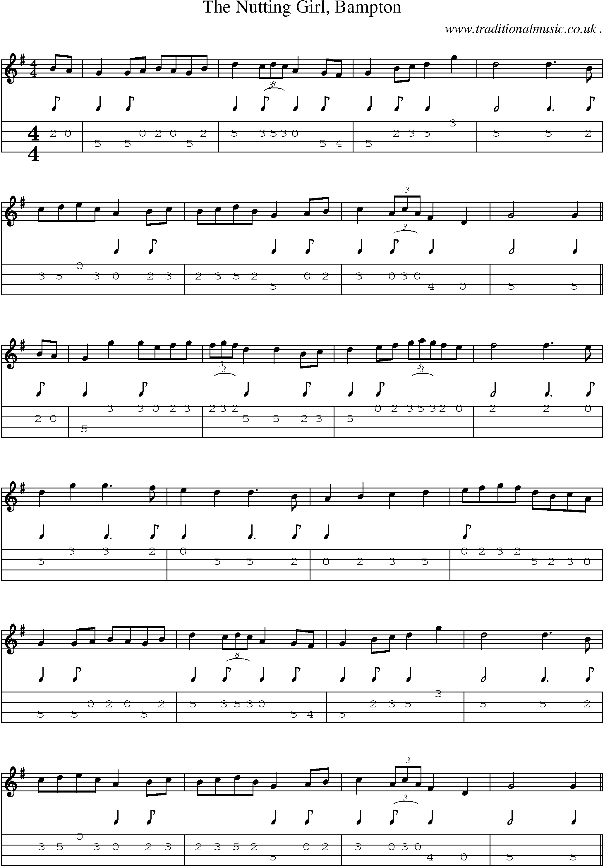 Sheet-Music and Mandolin Tabs for The Nutting Girl Bampton