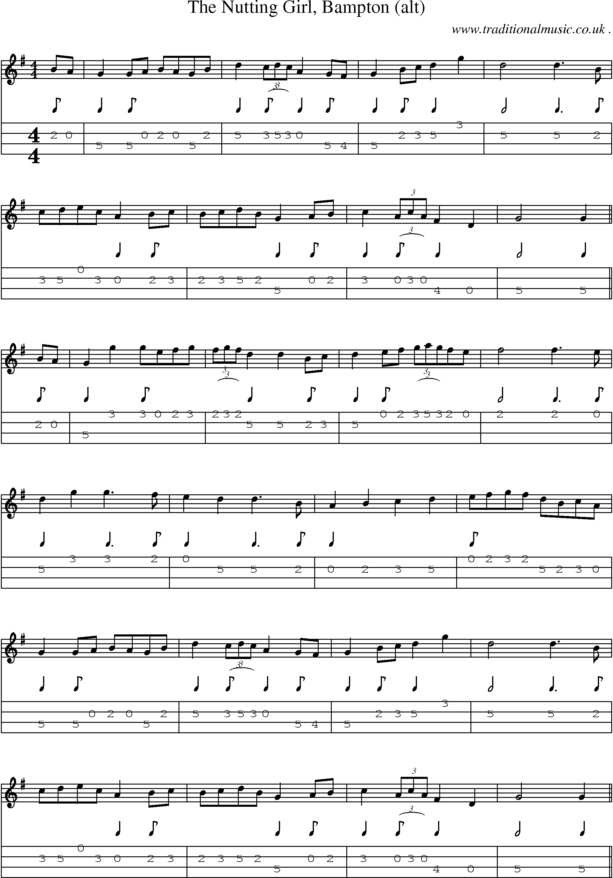 Sheet-Music and Mandolin Tabs for The Nutting Girl Bampton (alt)