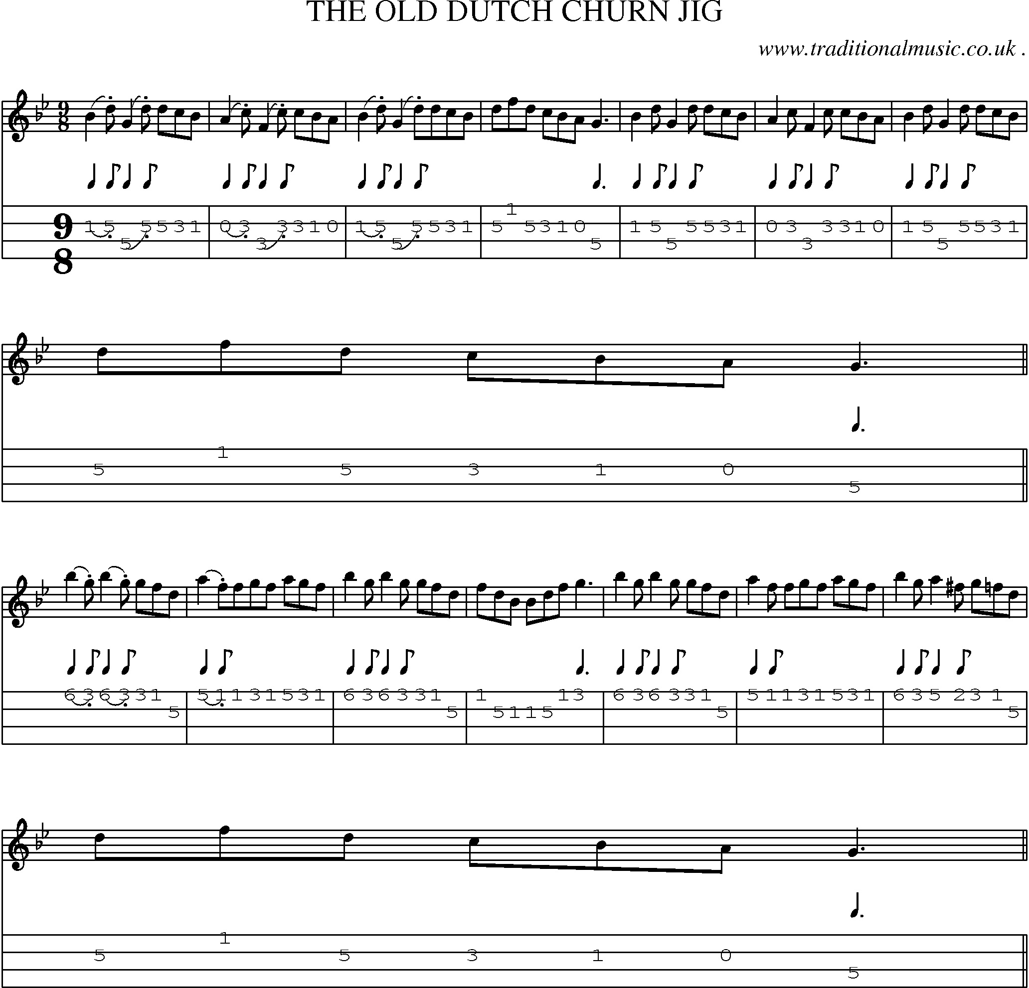 Sheet-Music and Mandolin Tabs for The Old Dutch Churn Jig