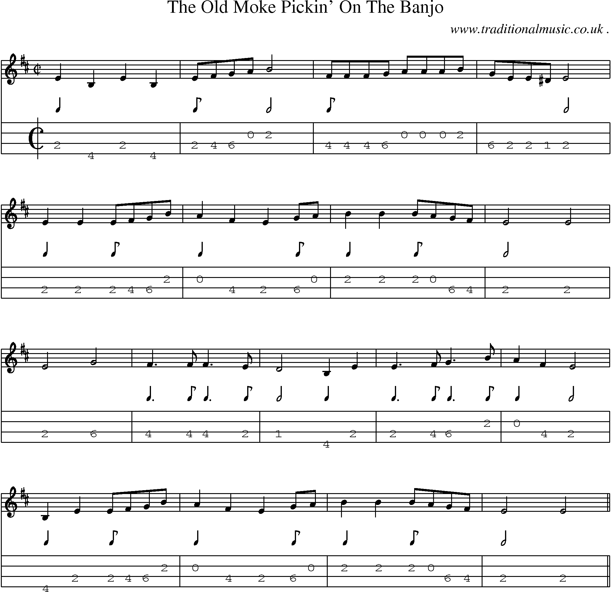 Sheet-Music and Mandolin Tabs for The Old Moke Pickin On The Banjo
