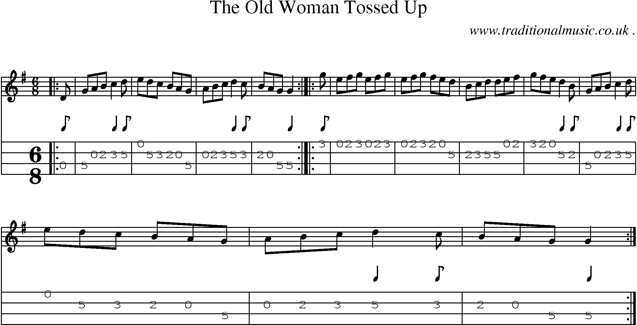 Sheet-Music and Mandolin Tabs for The Old Woman Tossed Up
