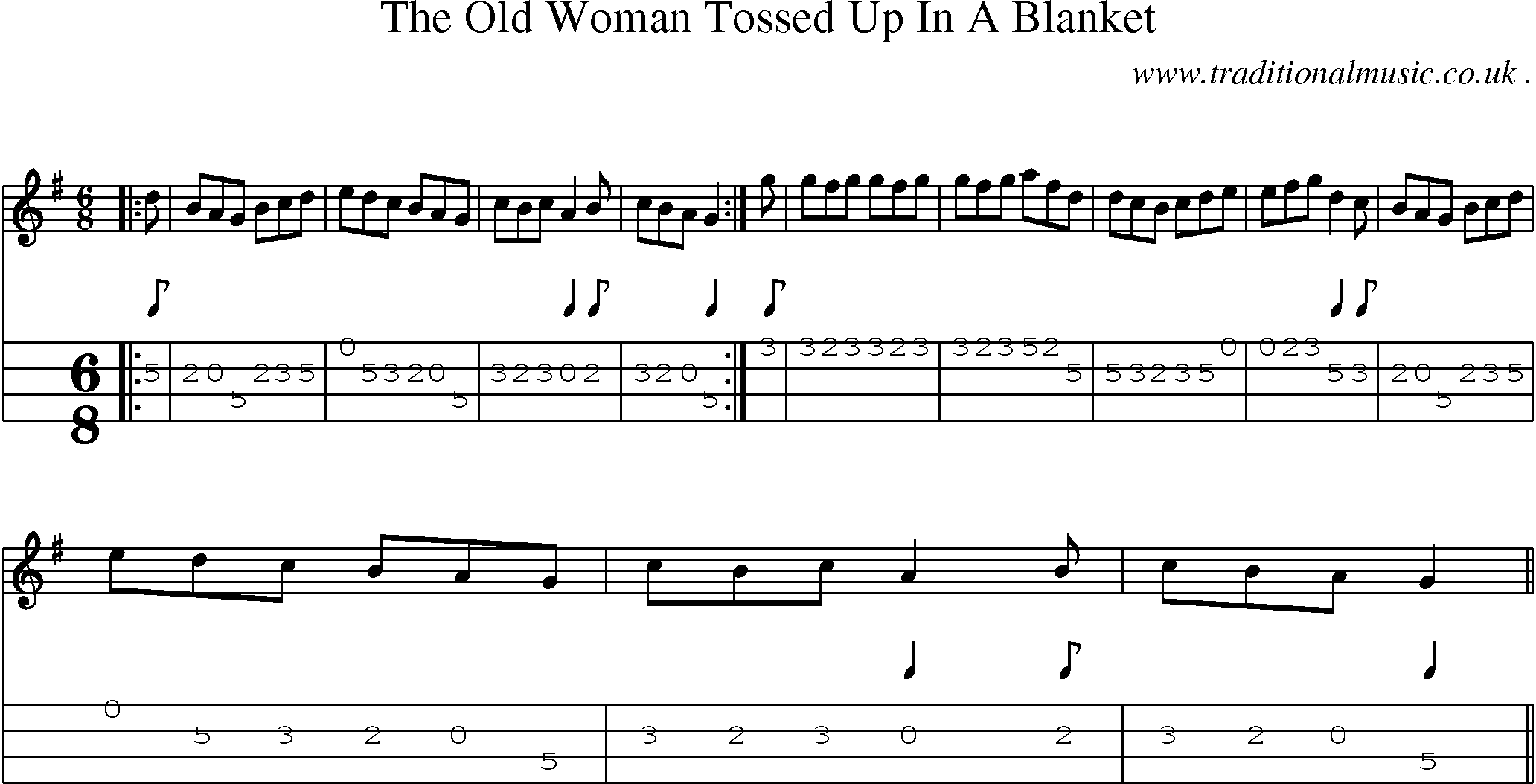 Sheet-Music and Mandolin Tabs for The Old Woman Tossed Up In A Blanket