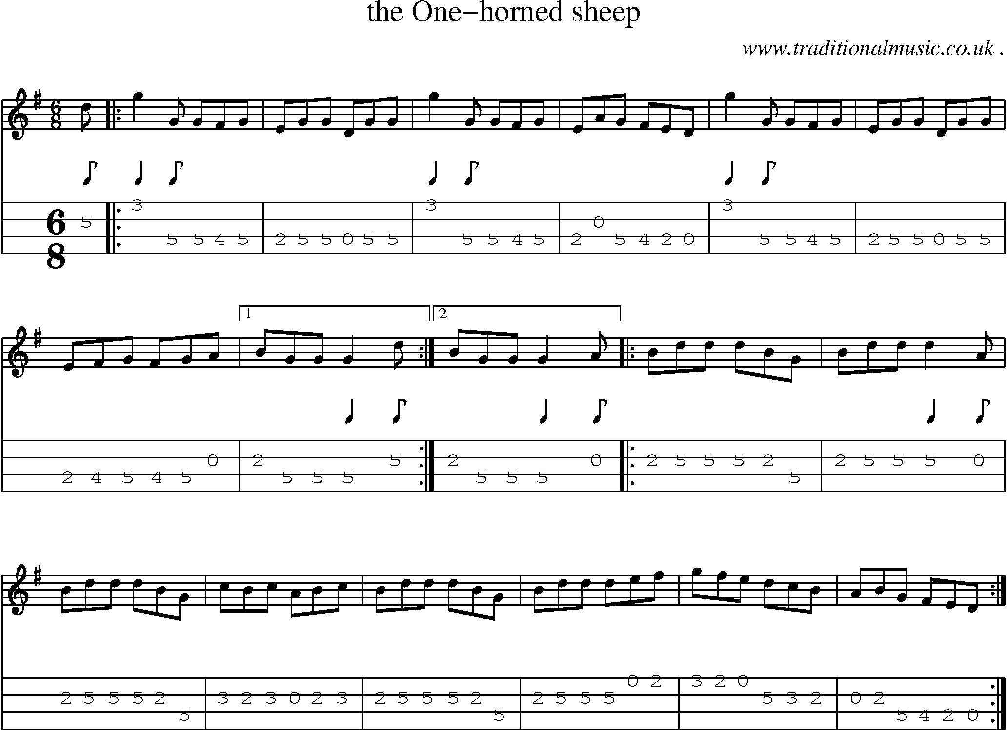 Sheet-Music and Mandolin Tabs for The One-horned Sheep