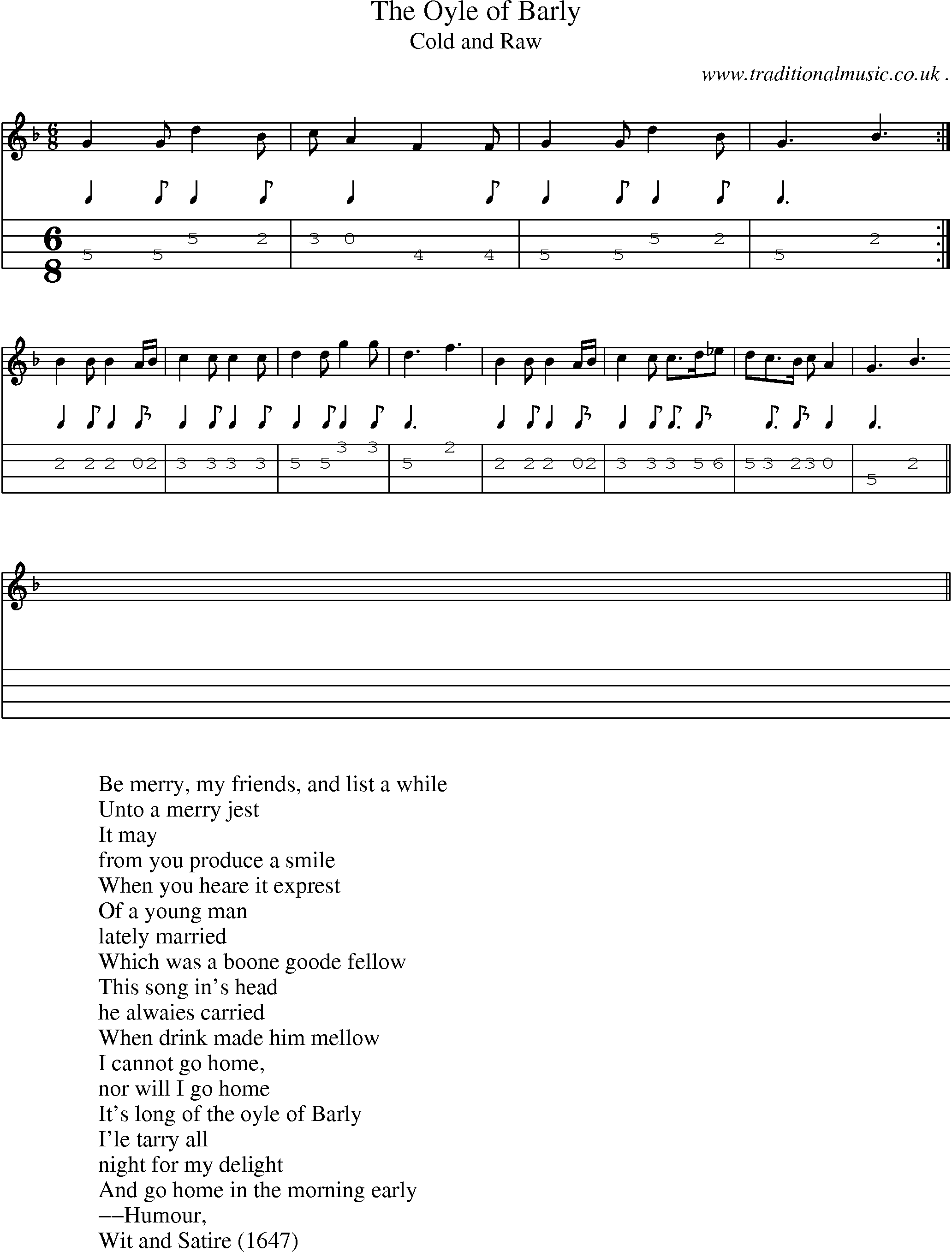 Sheet-Music and Mandolin Tabs for The Oyle Of Barly