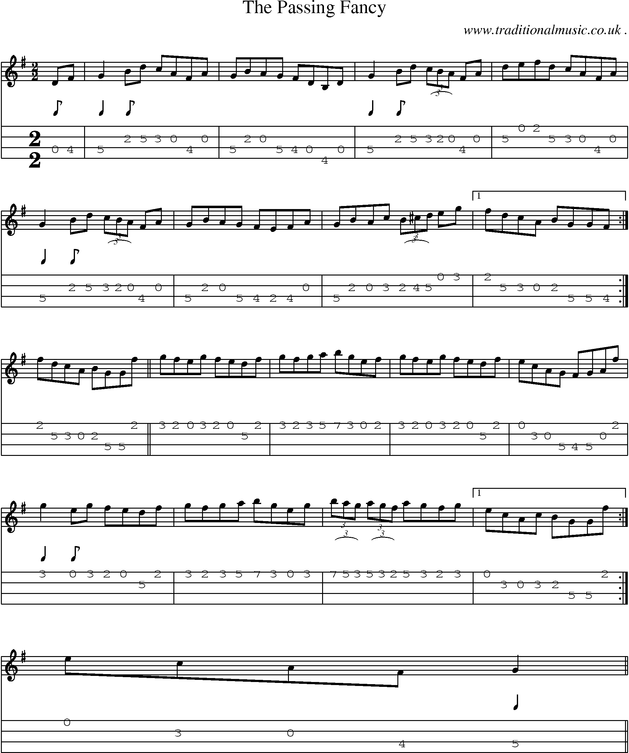Sheet-Music and Mandolin Tabs for The Passing Fancy