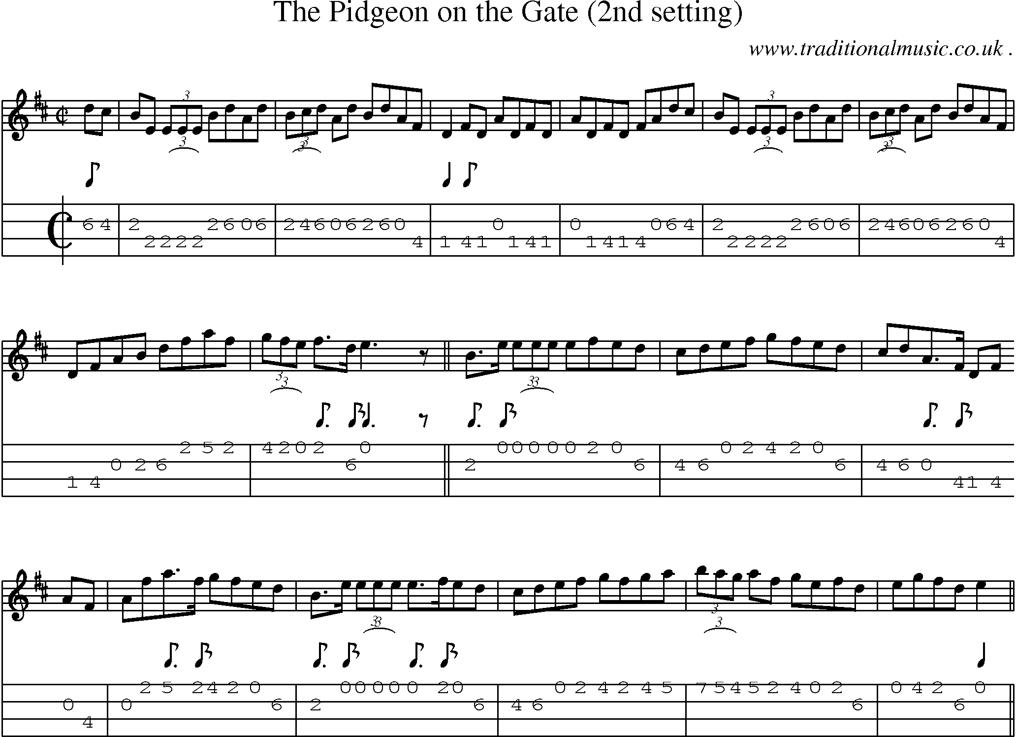 Sheet-Music and Mandolin Tabs for The Pidgeon On The Gate (2nd Setting)