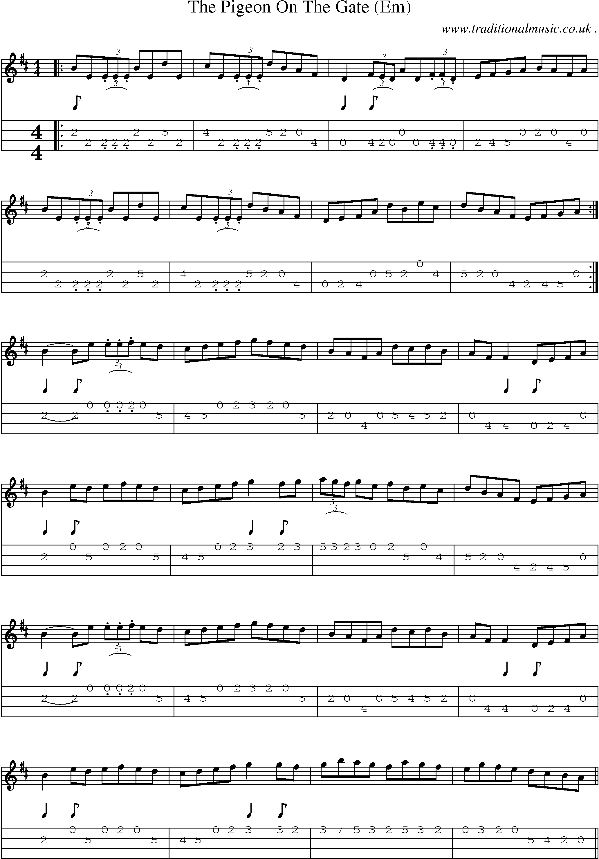 Sheet-Music and Mandolin Tabs for The Pigeon On The Gate (em)