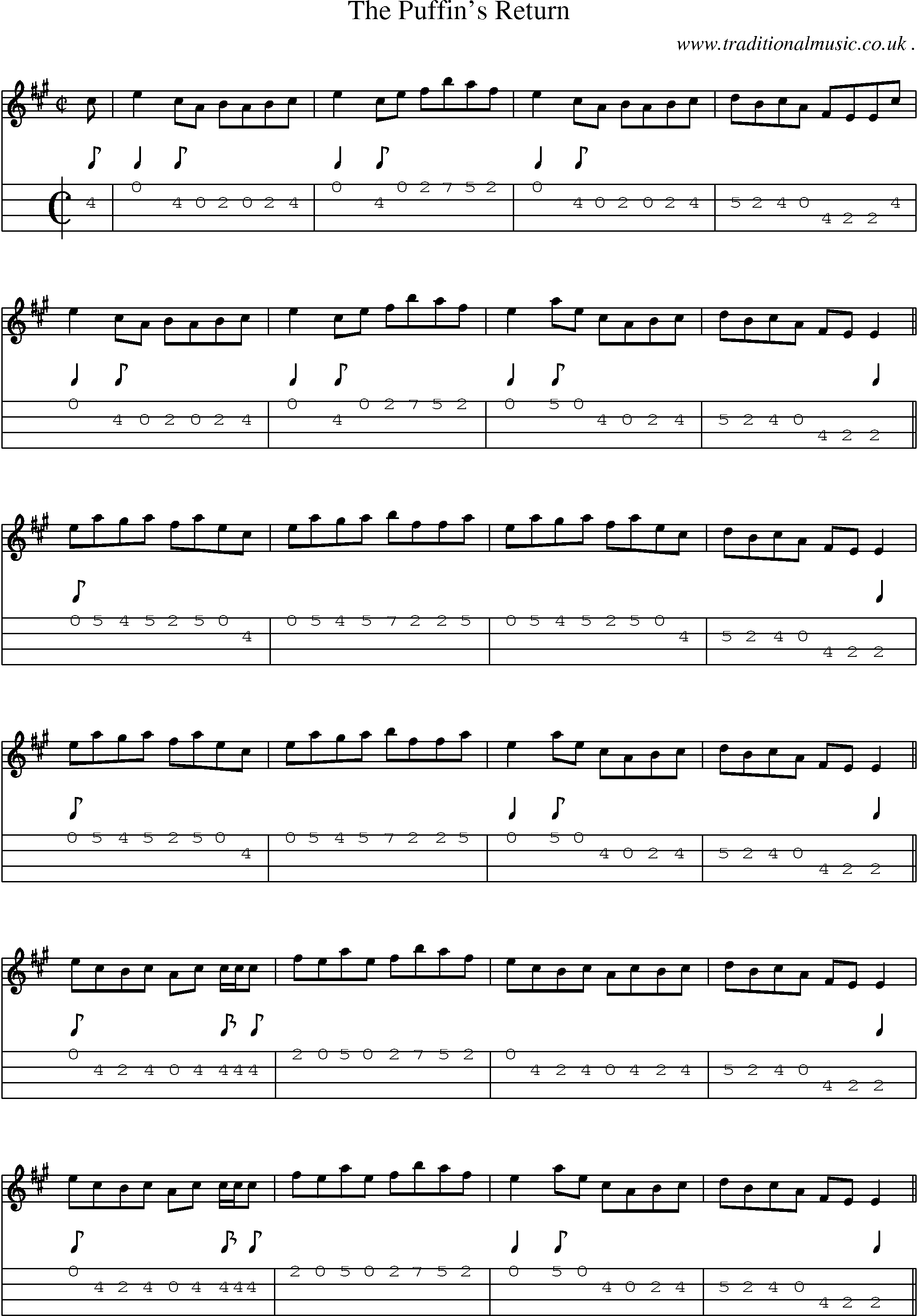 Sheet-Music and Mandolin Tabs for The Puffins Return