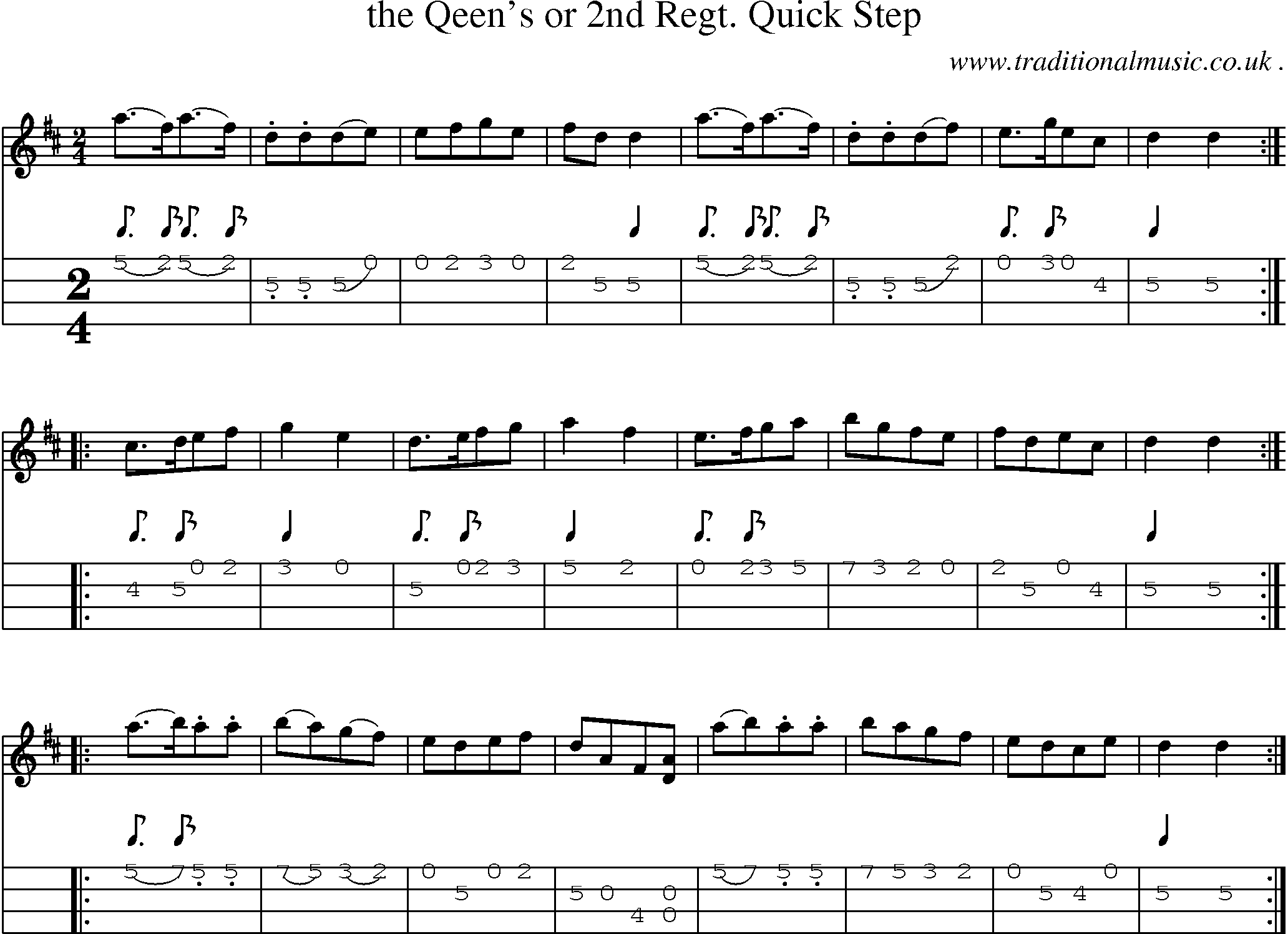 Sheet-Music and Mandolin Tabs for The Qeens Or 2nd Regt Quick Step