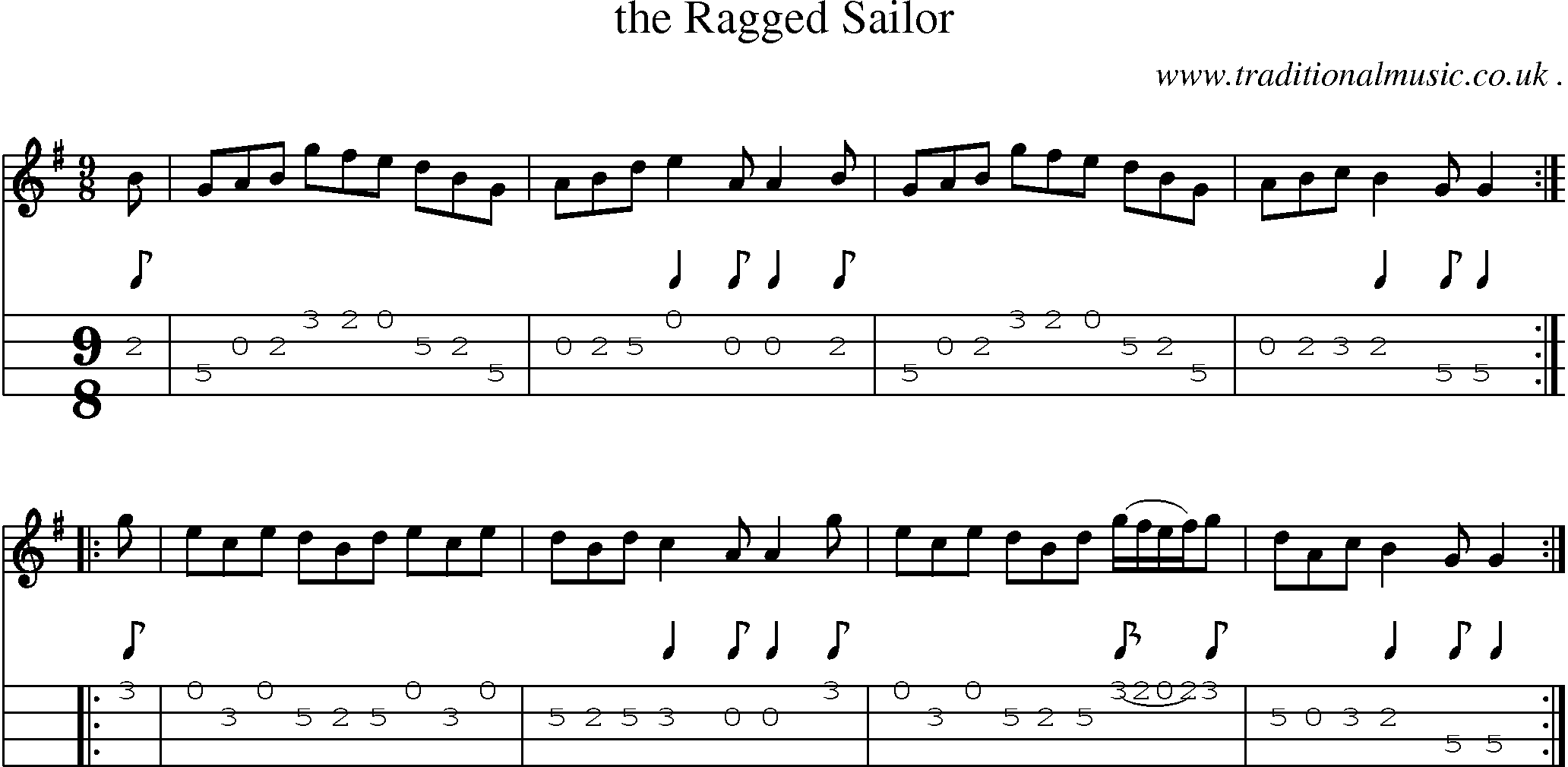 Sheet-Music and Mandolin Tabs for The Ragged Sailor