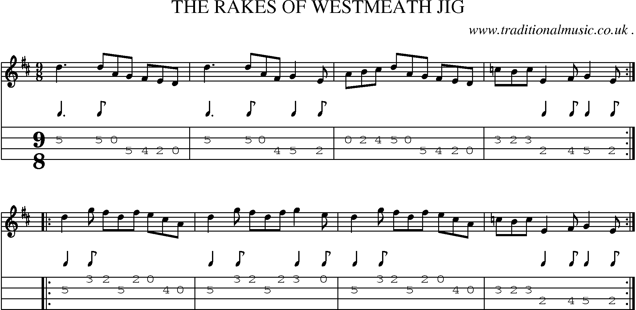 Sheet-Music and Mandolin Tabs for The Rakes Of Westmeath Jig