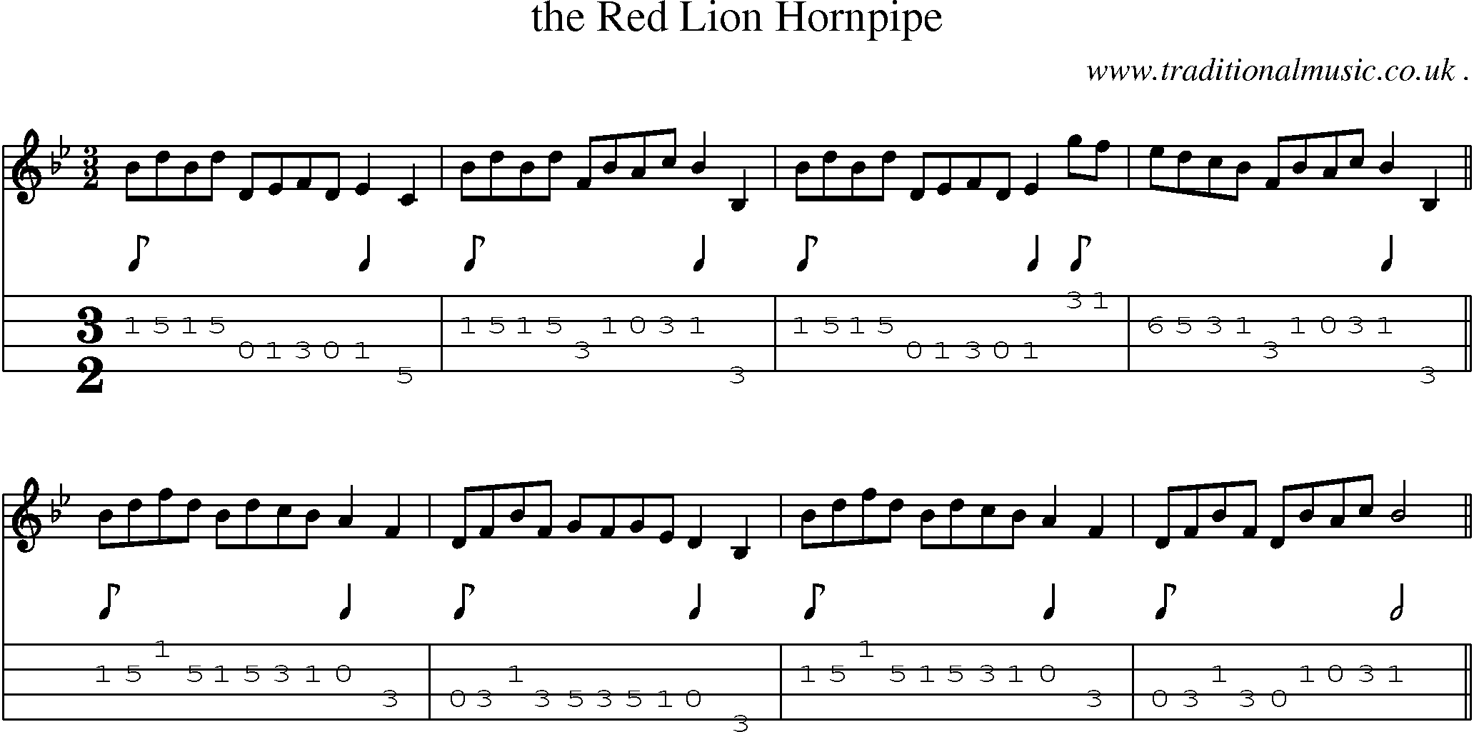 Sheet-Music and Mandolin Tabs for The Red Lion Hornpipe