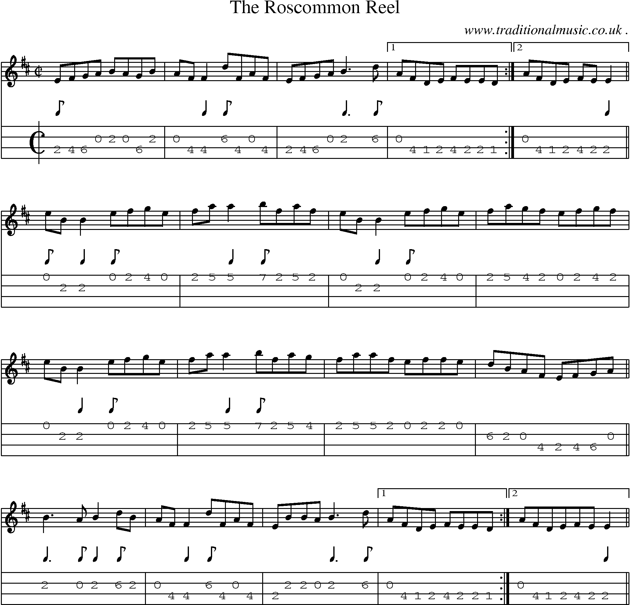 Sheet-Music and Mandolin Tabs for The Roscommon Reel