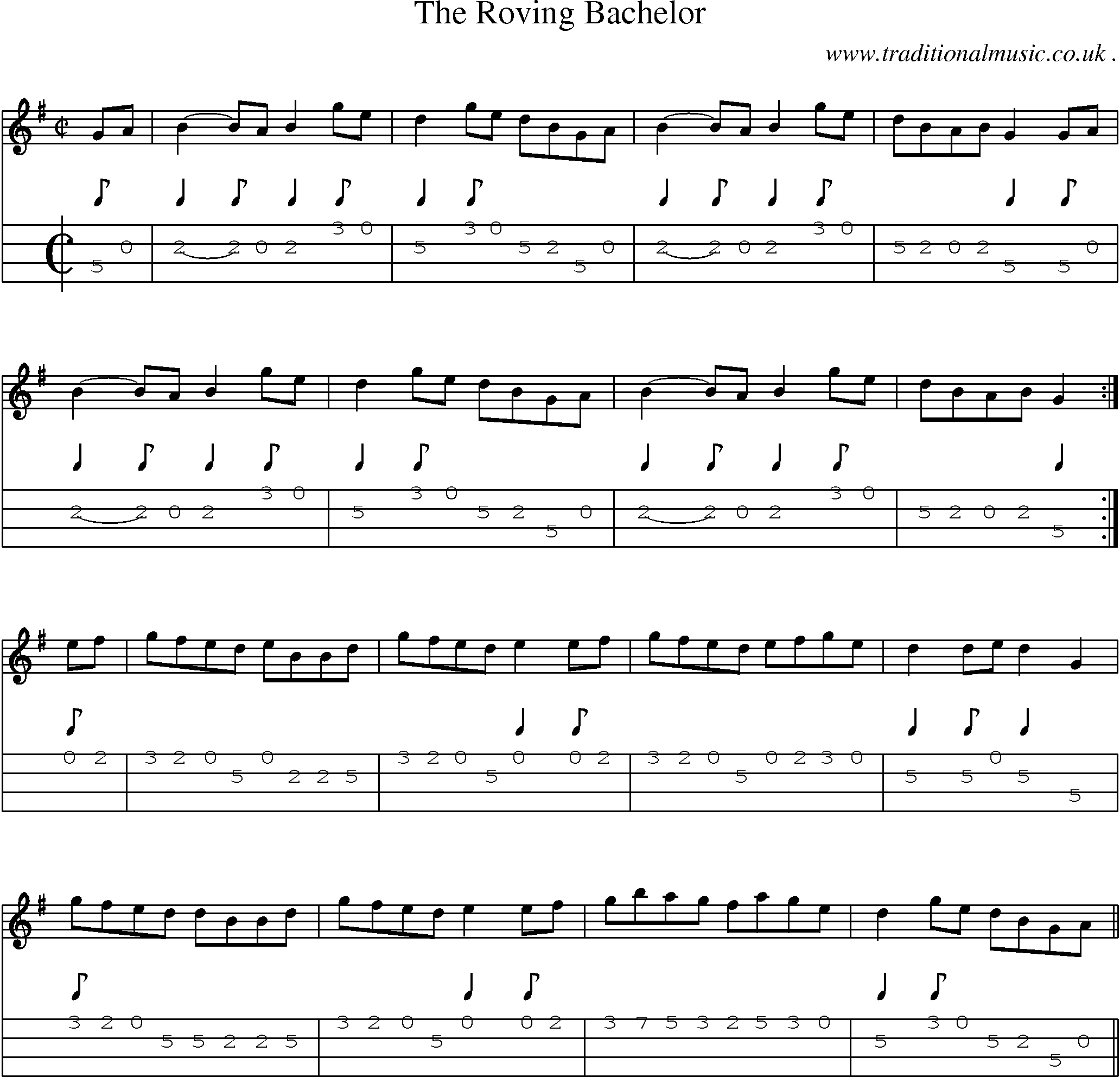 Sheet-Music and Mandolin Tabs for The Roving Bachelor