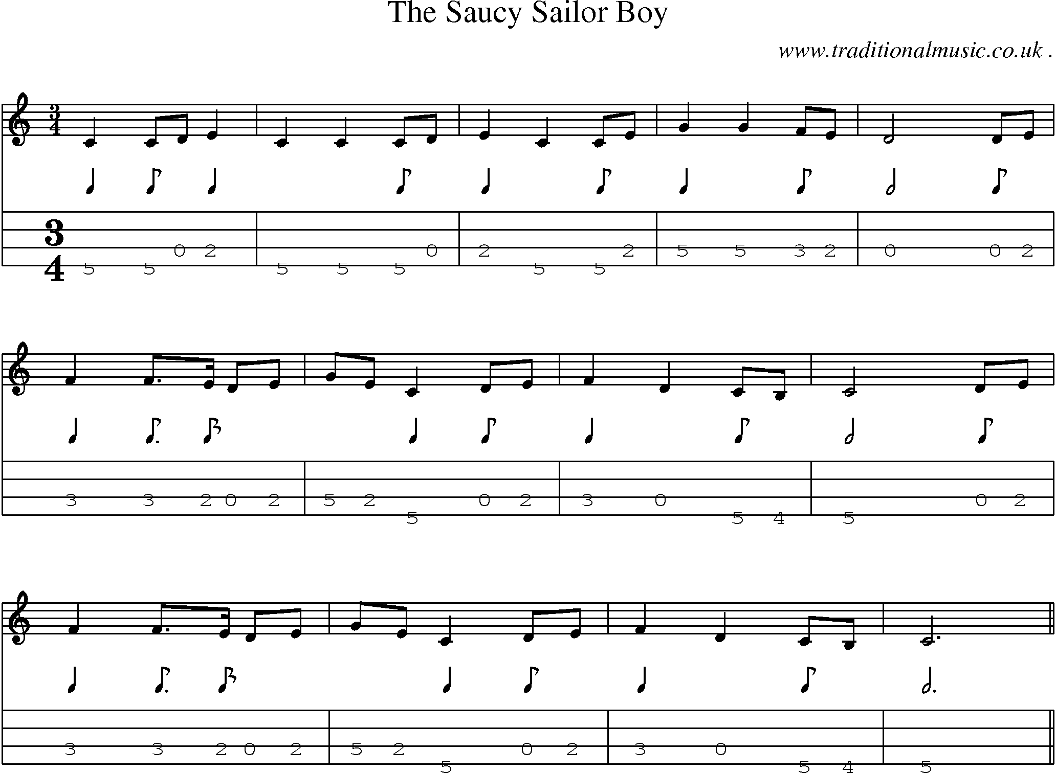 Sheet-Music and Mandolin Tabs for The Saucy Sailor Boy