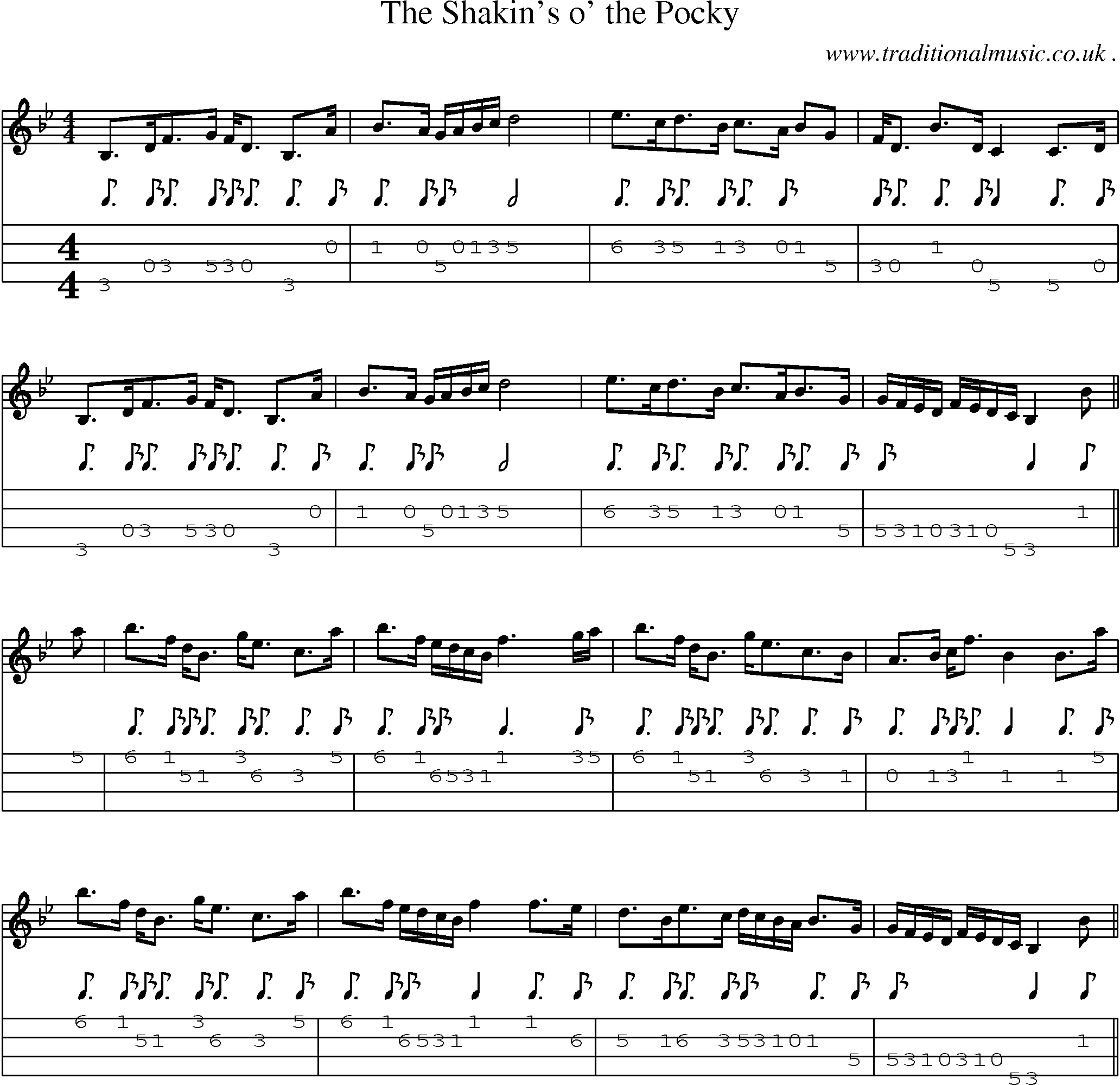 Sheet-Music and Mandolin Tabs for The Shakins O The Pocky