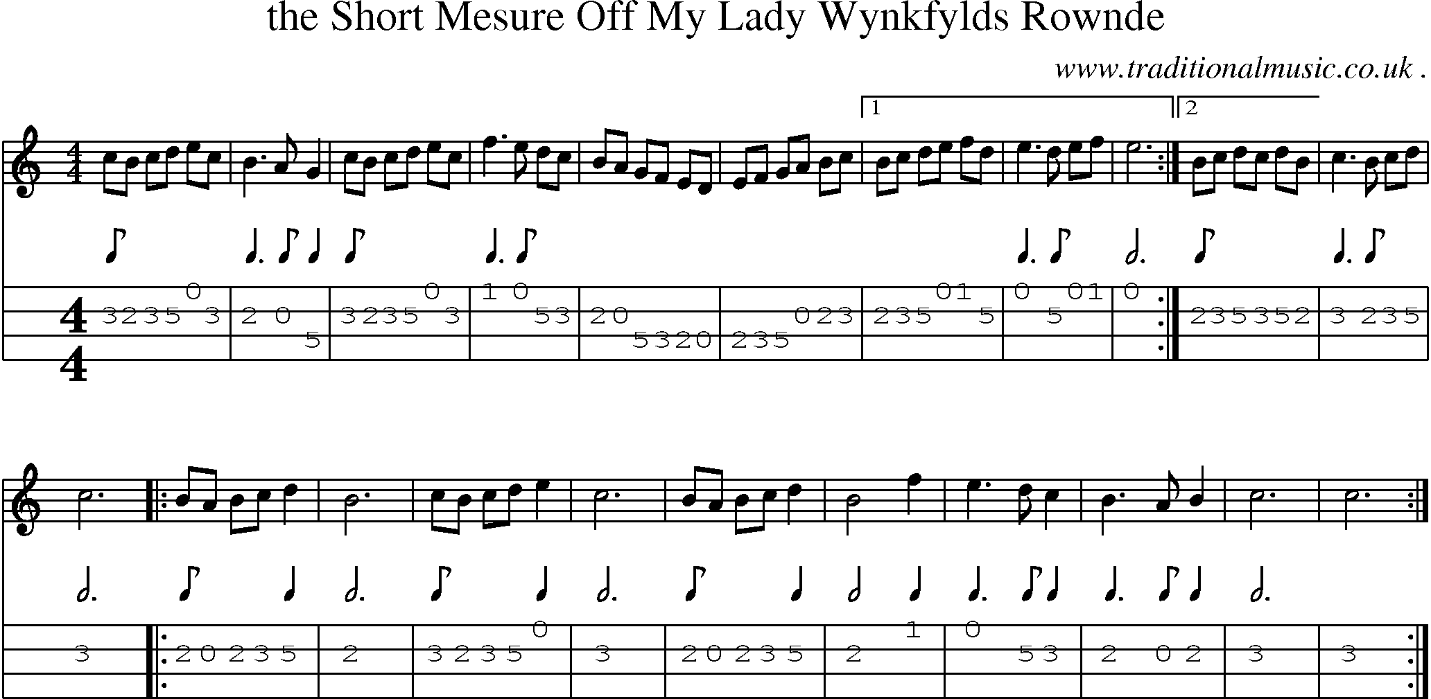 Sheet-Music and Mandolin Tabs for The Short Mesure Off My Lady Wynkfylds Rownde