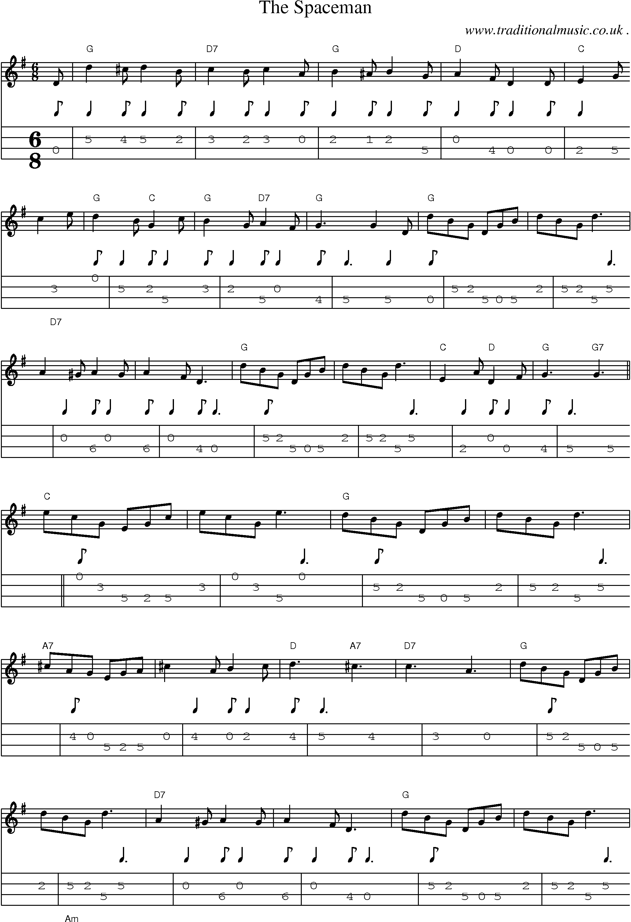 Sheet-Music and Mandolin Tabs for The Spaceman