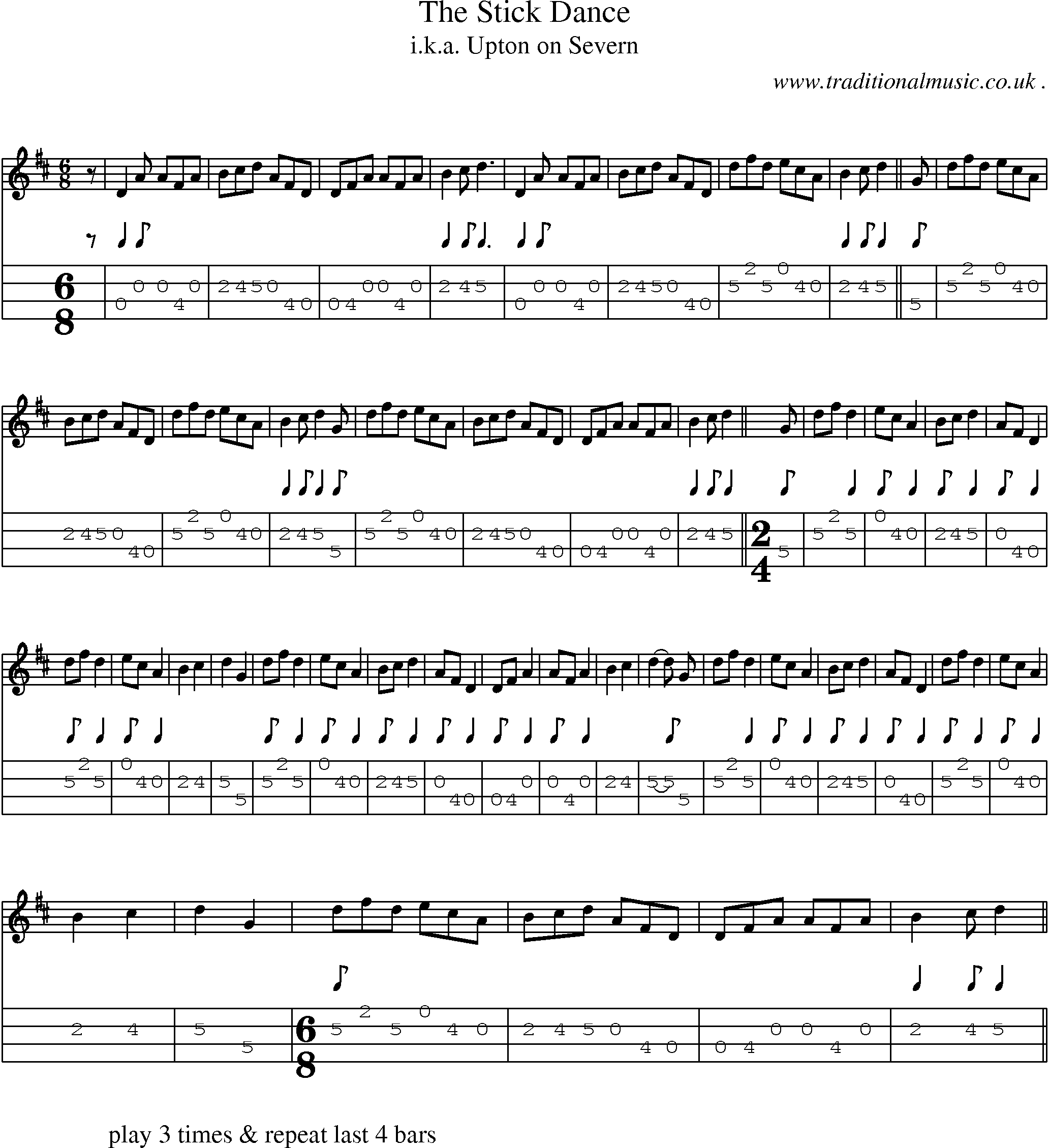 Sheet-Music and Mandolin Tabs for The Stick Dance