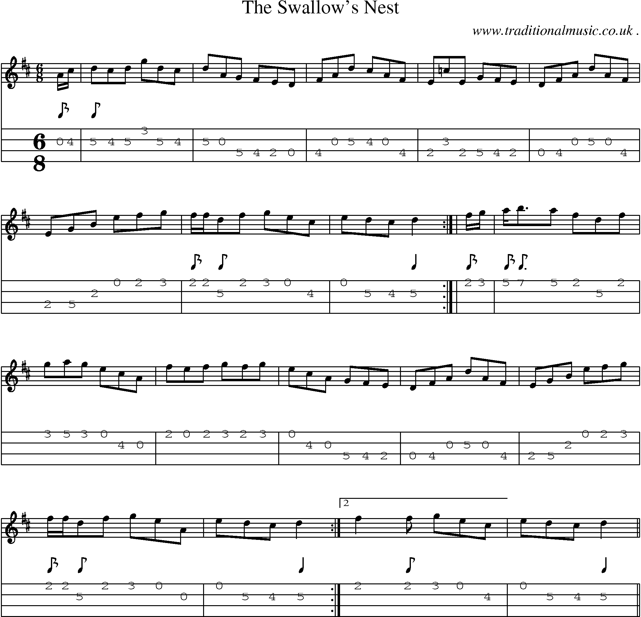 Sheet-Music and Mandolin Tabs for The Swallows Nest