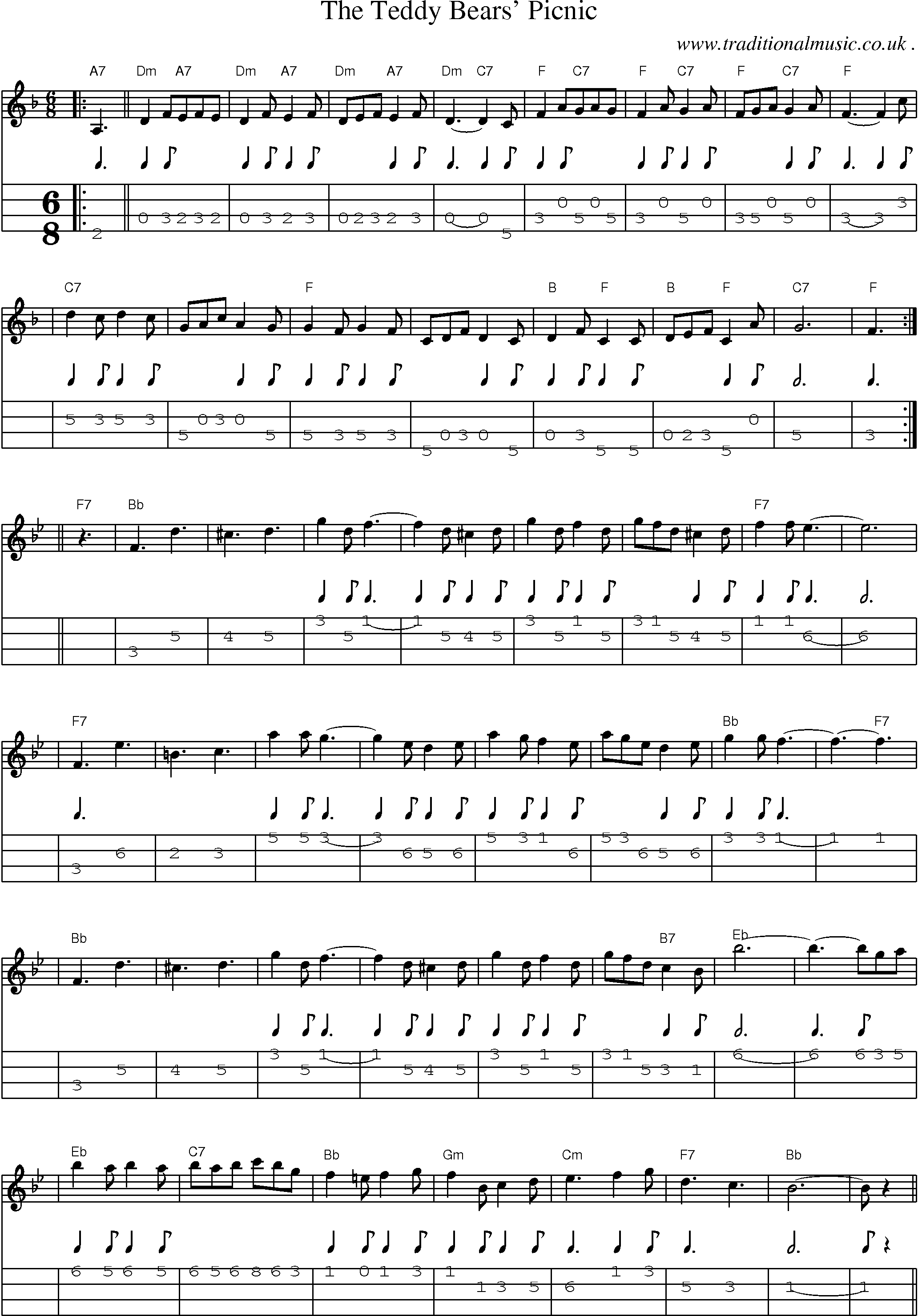 Sheet-Music and Mandolin Tabs for The Teddy Bears Picnic