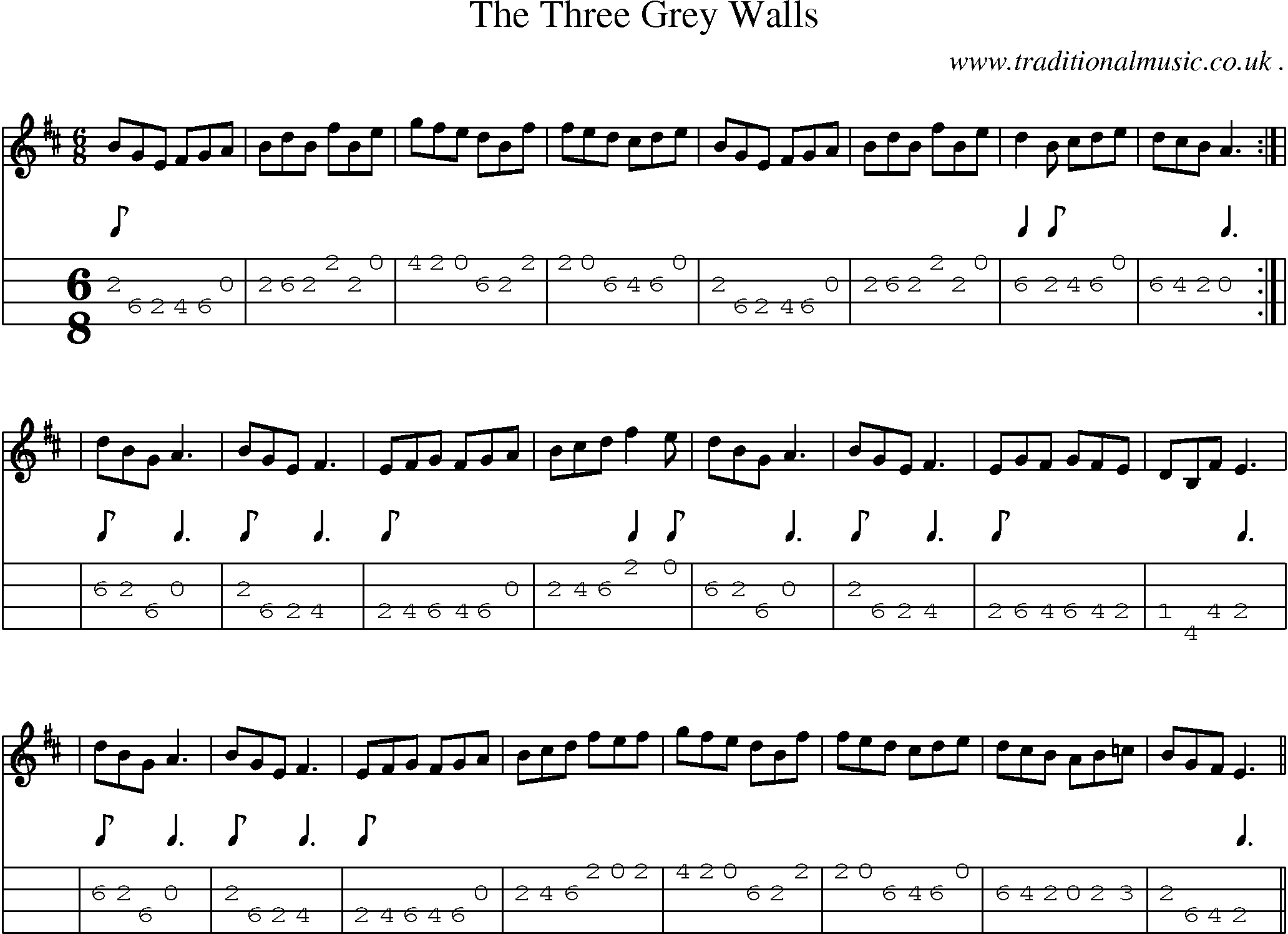 Sheet-Music and Mandolin Tabs for The Three Grey Walls