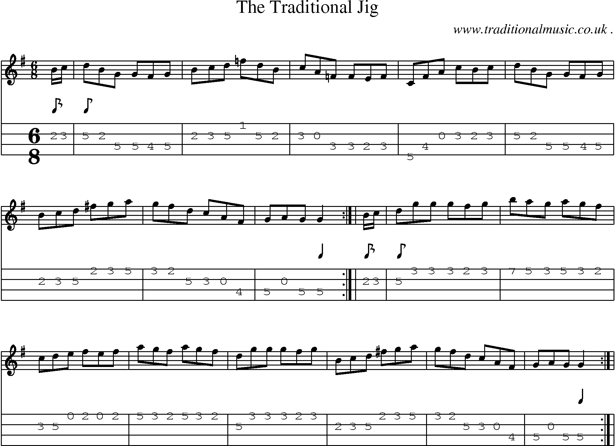 Sheet-Music and Mandolin Tabs for The Traditional Jig