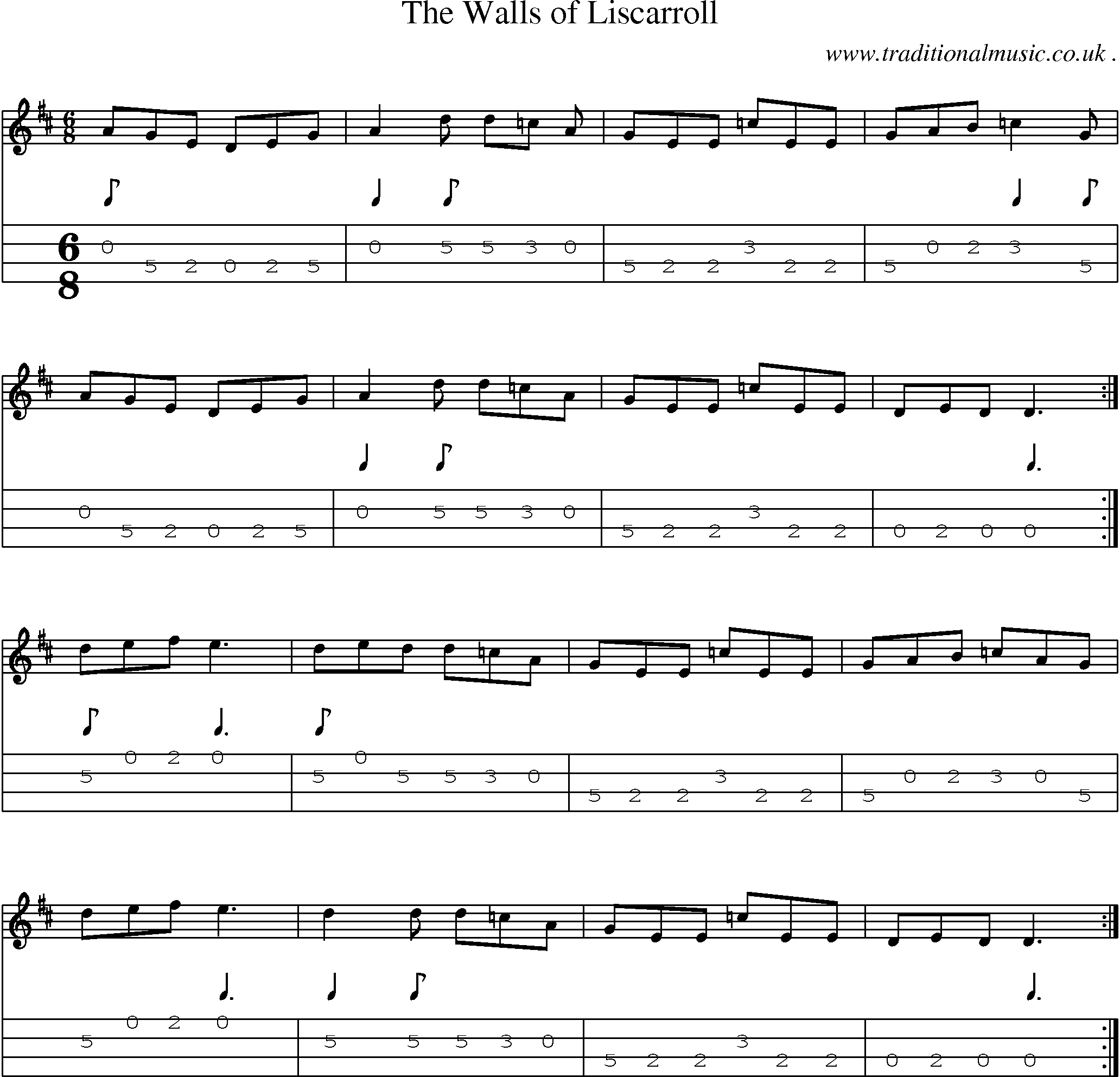 Sheet-Music and Mandolin Tabs for The Walls Of Liscarroll