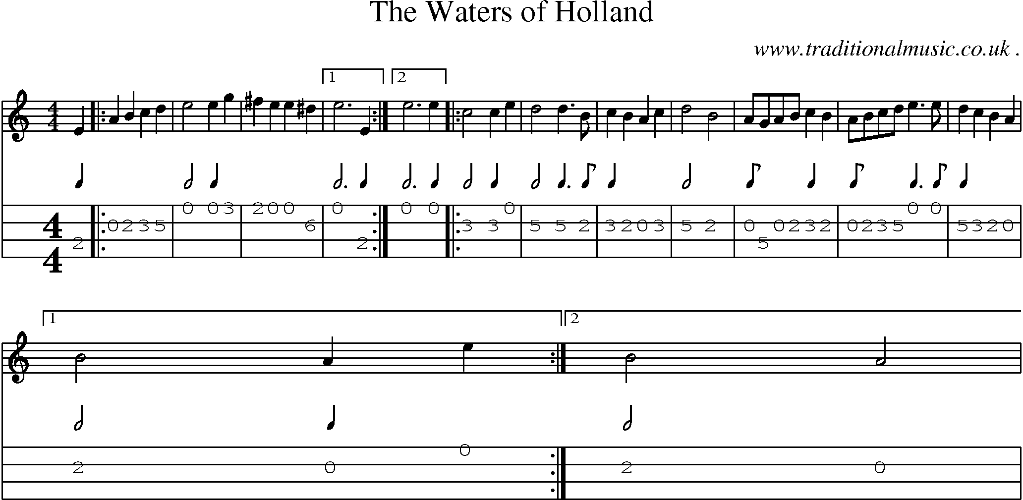 Sheet-Music and Mandolin Tabs for The Waters Of Holland