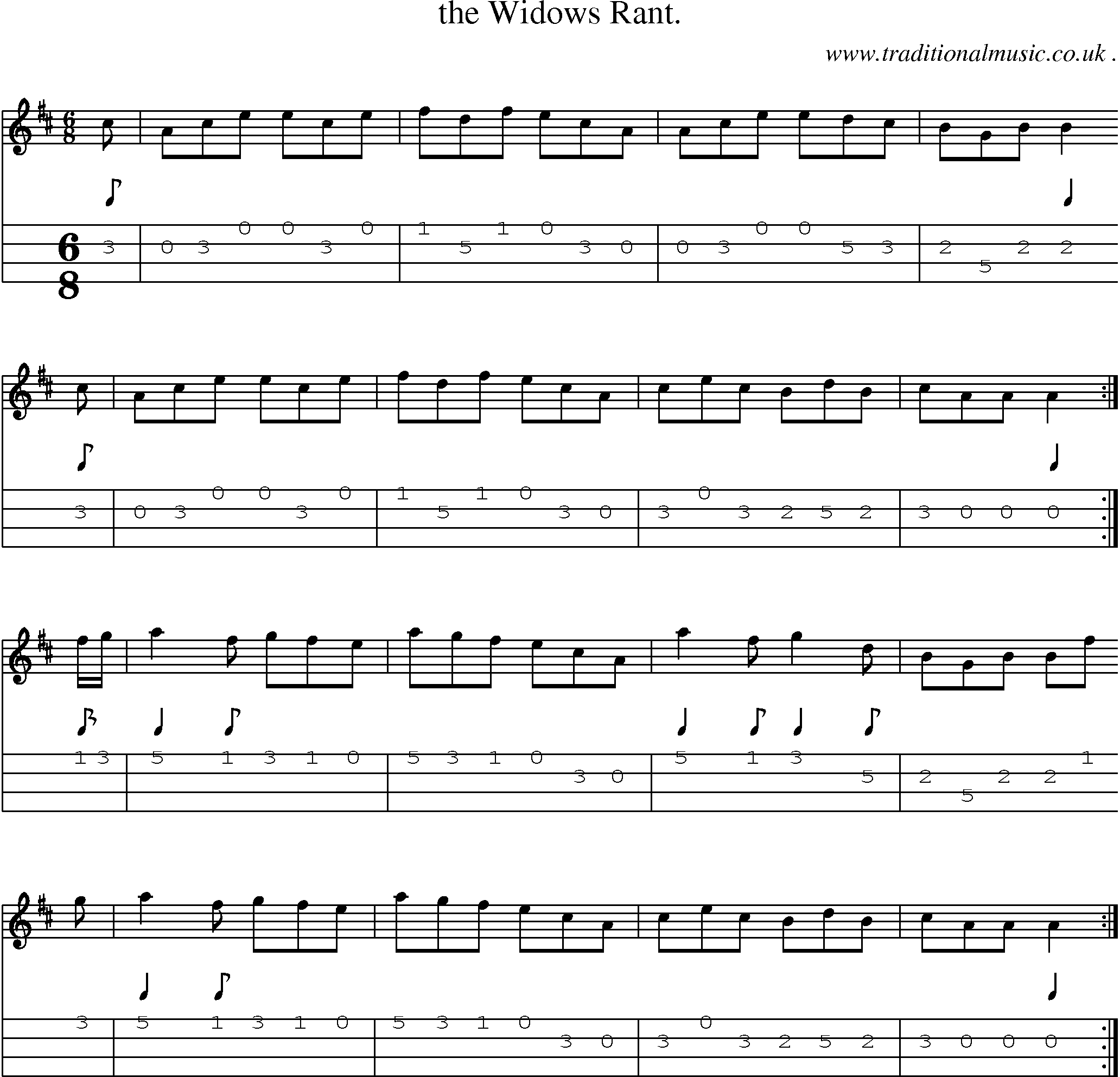 Sheet-Music and Mandolin Tabs for The Widows Rant