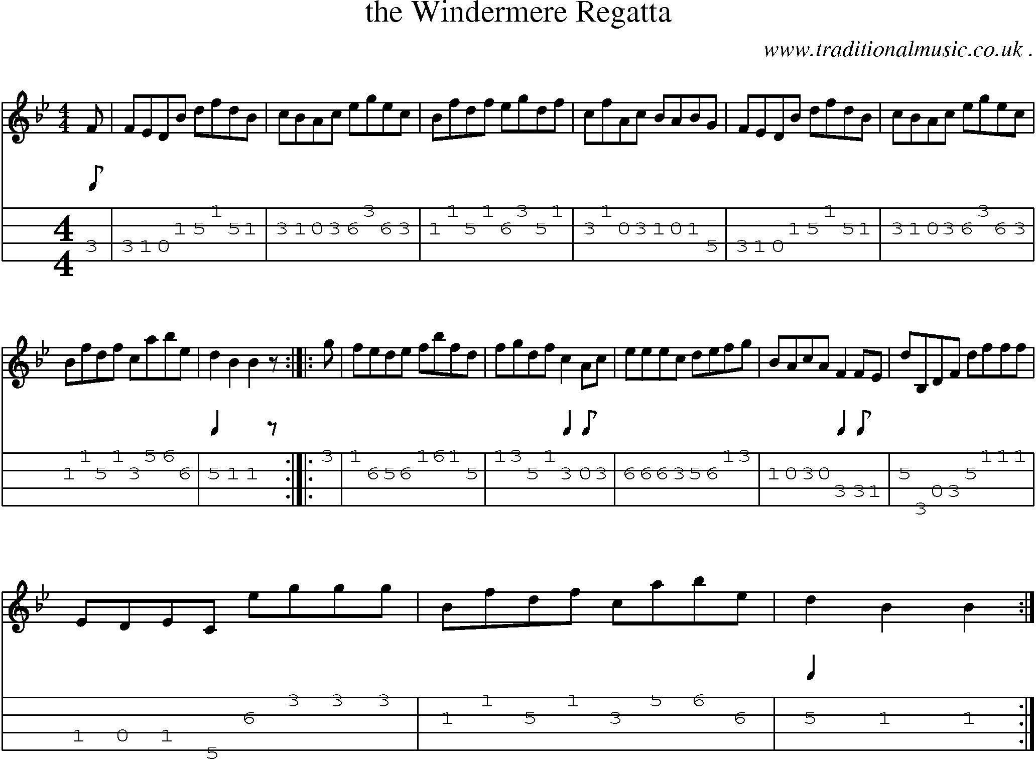 Sheet-Music and Mandolin Tabs for The Windermere Regatta