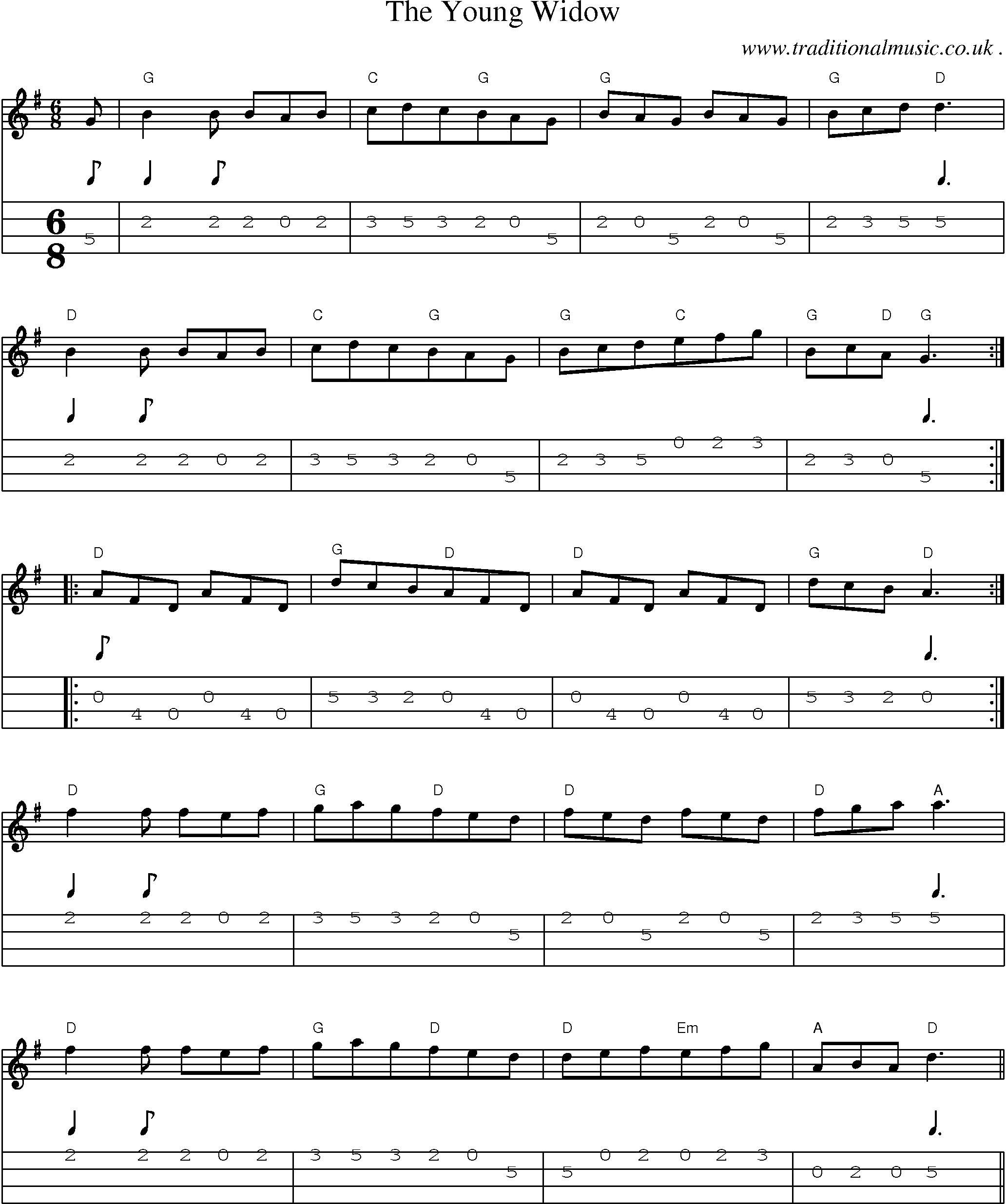 Sheet-Music and Mandolin Tabs for The Young Widow