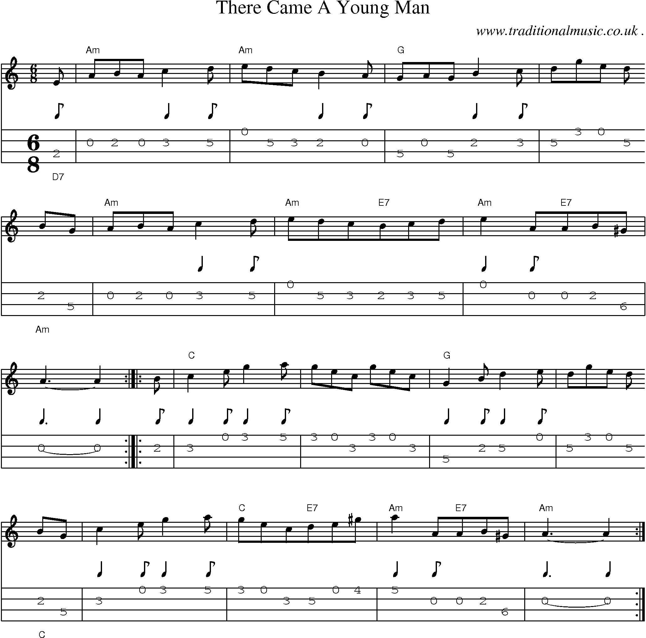 Sheet-Music and Mandolin Tabs for There Came A Young Man