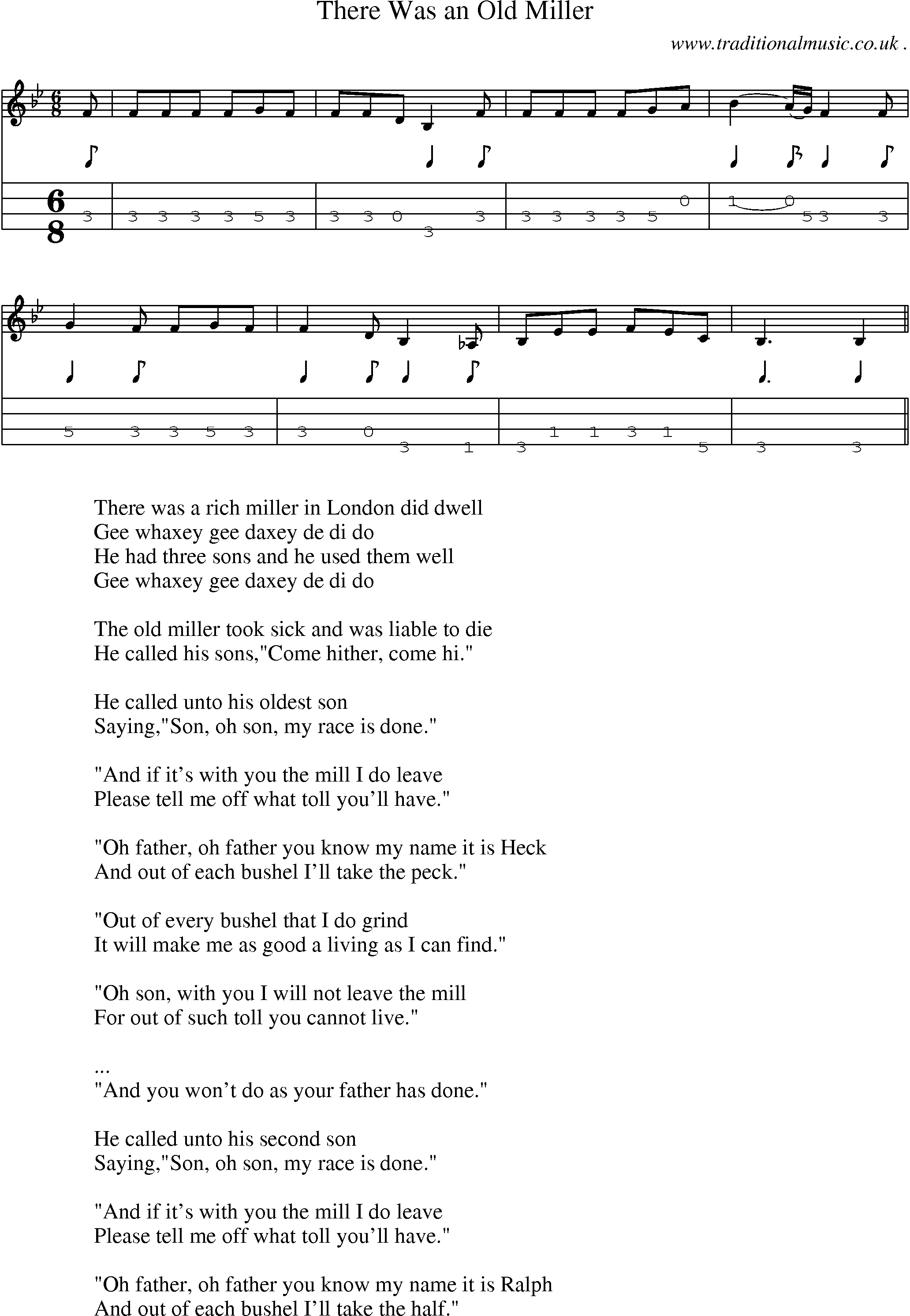 Sheet-Music and Mandolin Tabs for There Was An Old Miller
