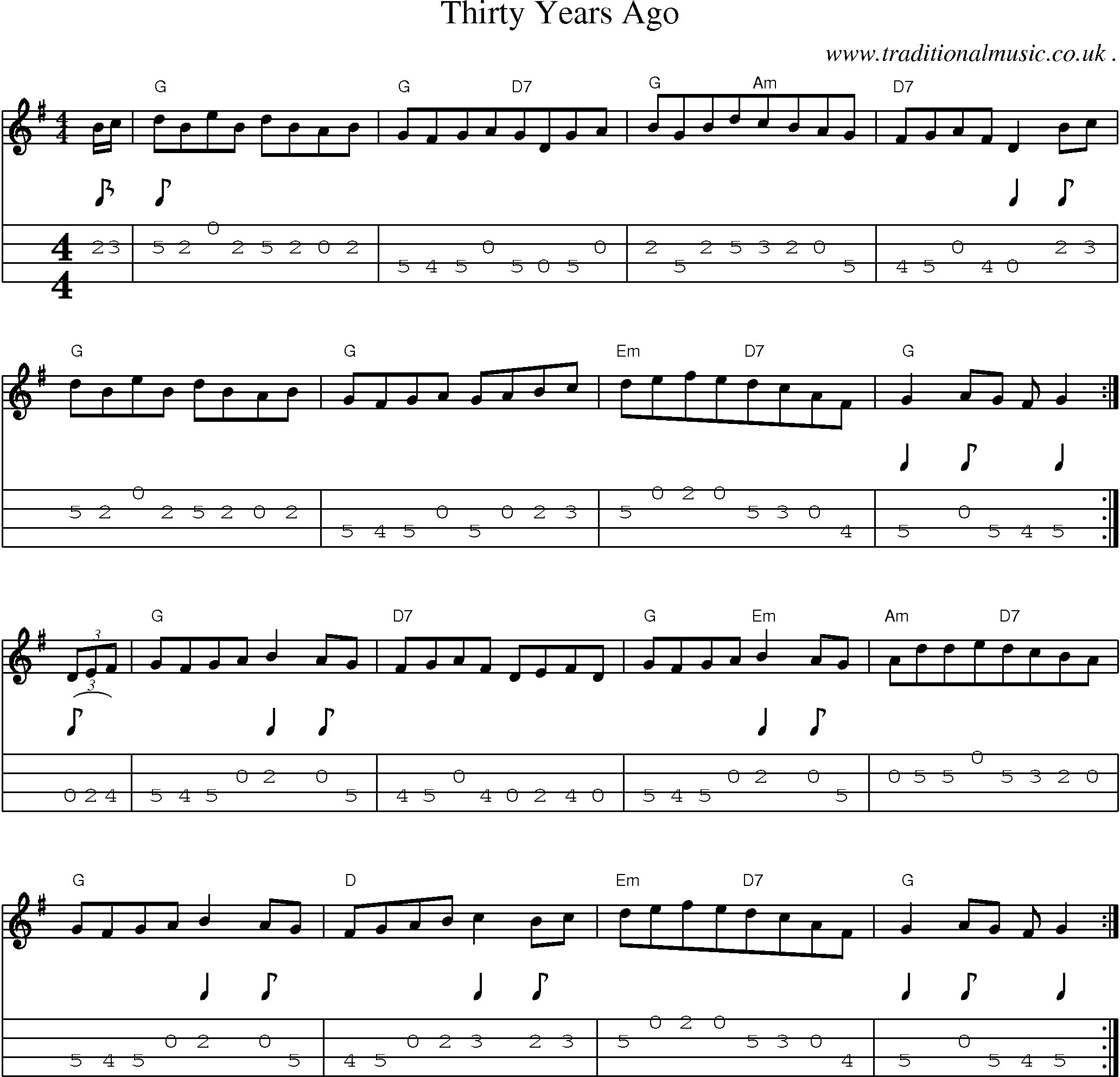 Sheet-Music and Mandolin Tabs for Thirty Years Ago