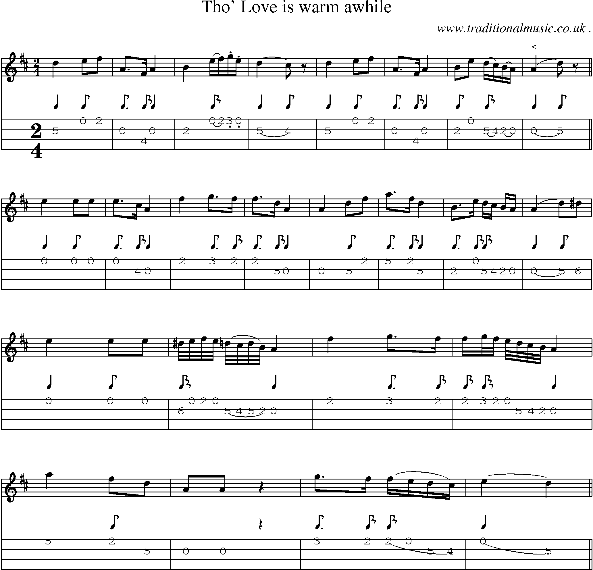 Sheet-Music and Mandolin Tabs for Tho Love Is Warm Awhile