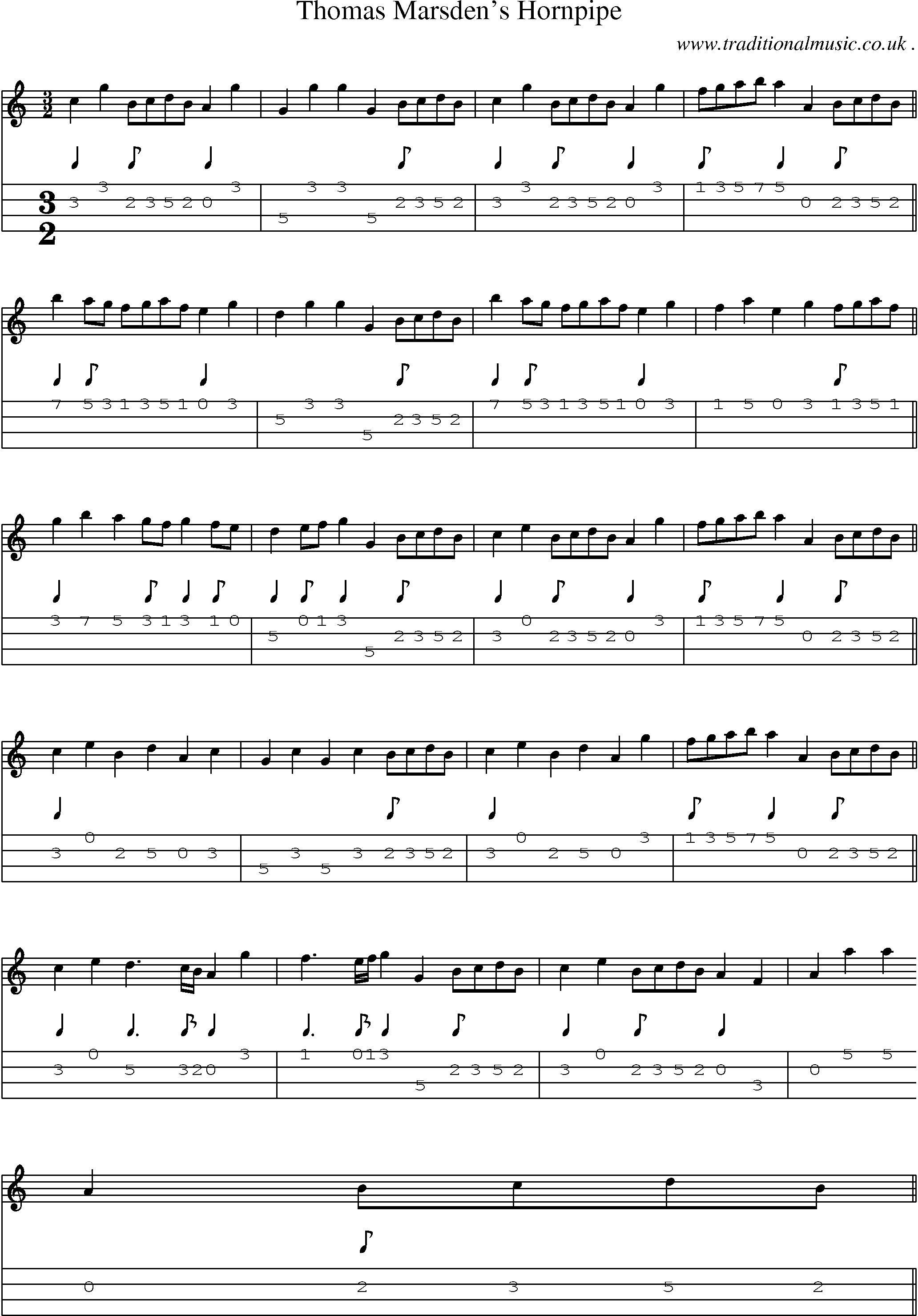 Sheet-Music and Mandolin Tabs for Thomas Marsdens Hornpipe