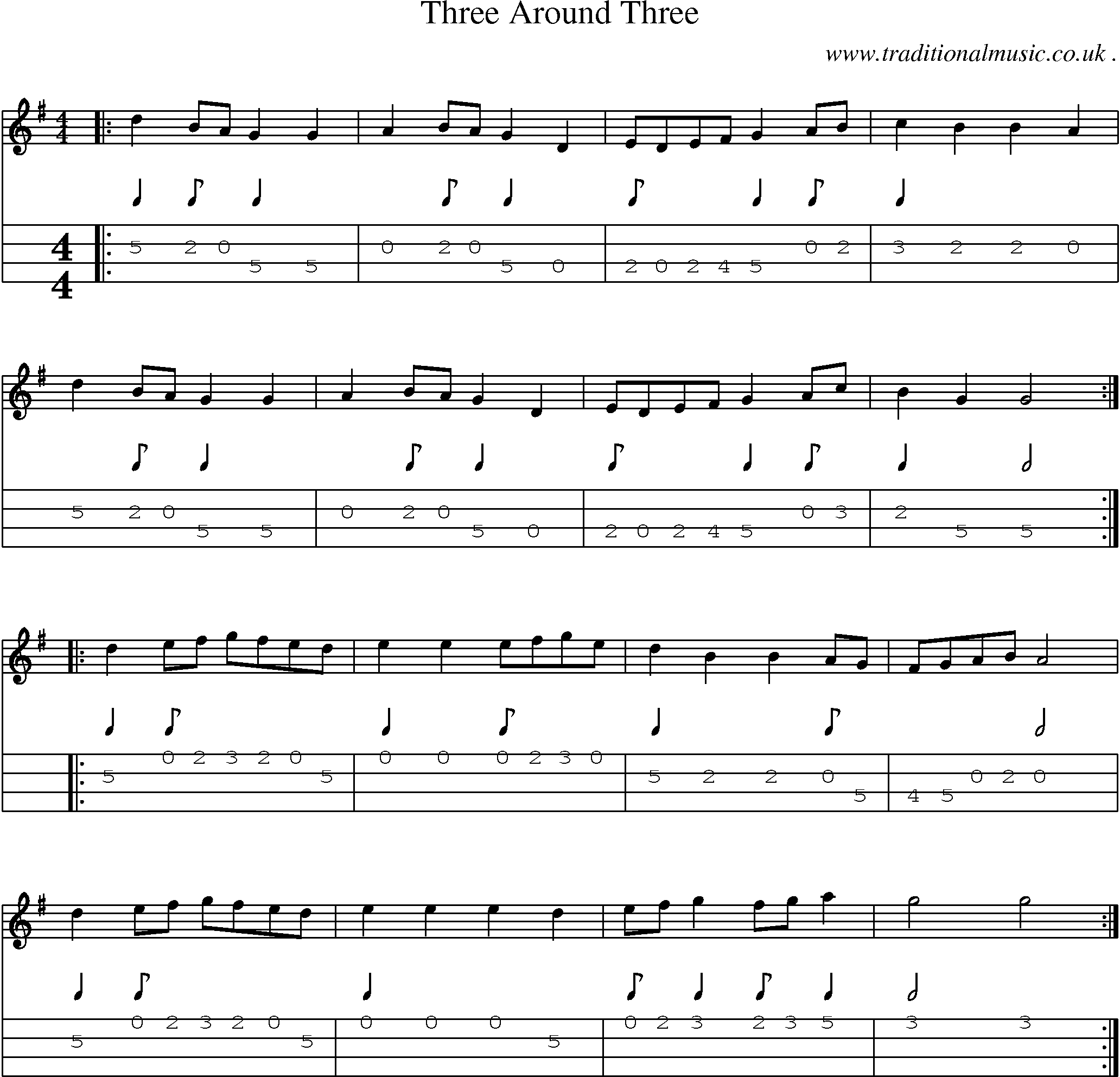 Sheet-Music and Mandolin Tabs for Three Around Three