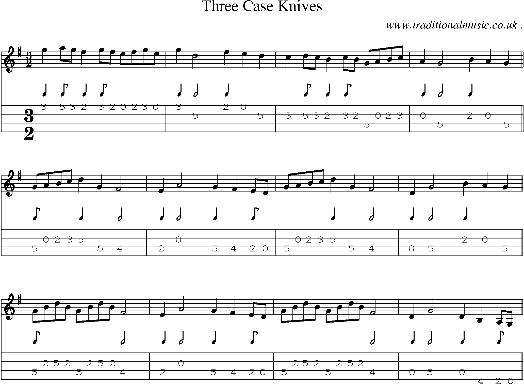 Sheet-Music and Mandolin Tabs for Three Case Knives